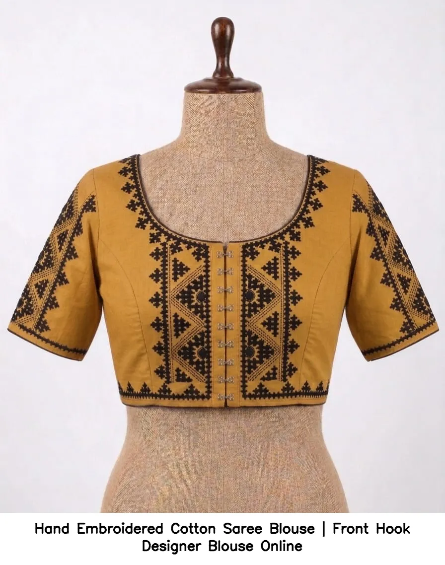 Hand Embroidered Cotton Saree Blouse | Front Hook Designer Blouse Online 2