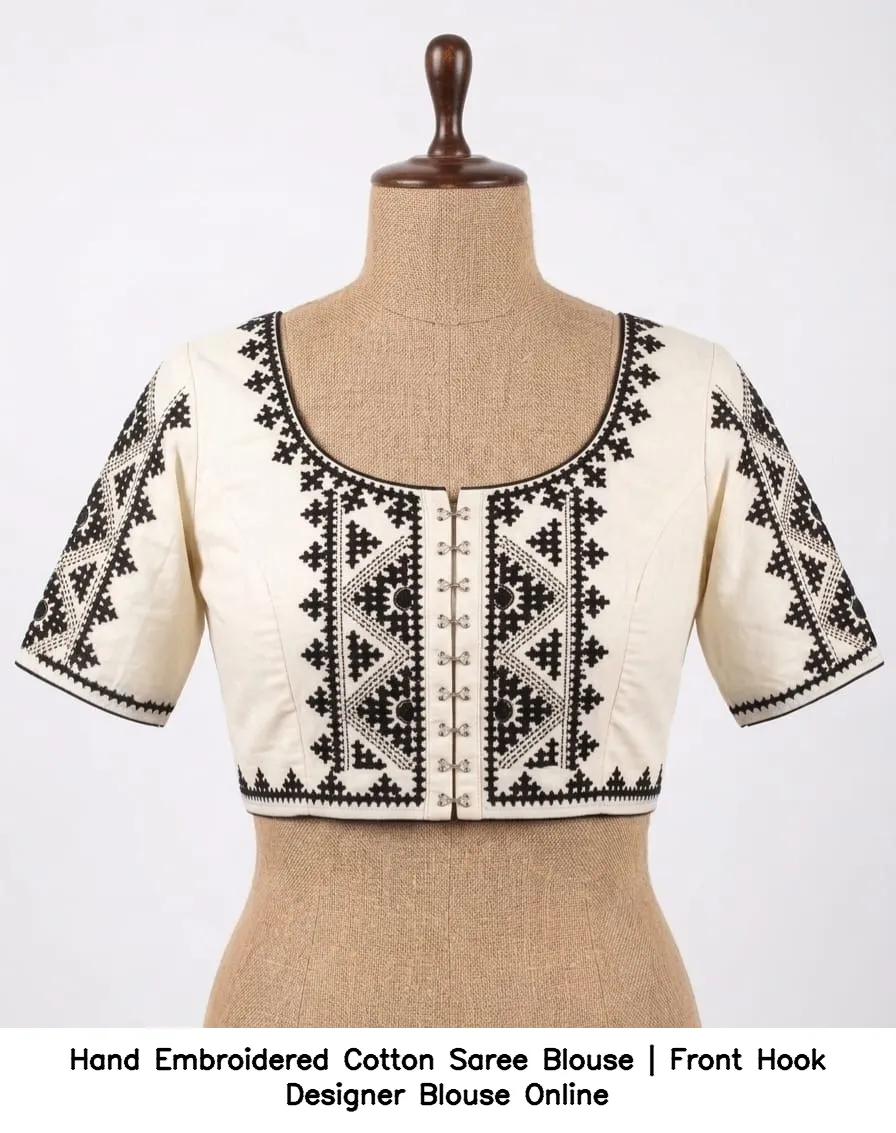 Hand Embroidered Cotton Saree Blouse | Front Hook Designer Blouse Online 6