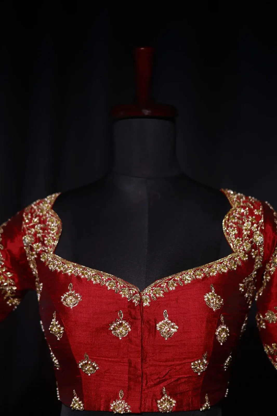 Handcrafted Red Zardozi Work Blouse | Designer Bridal Silk Blouse Online