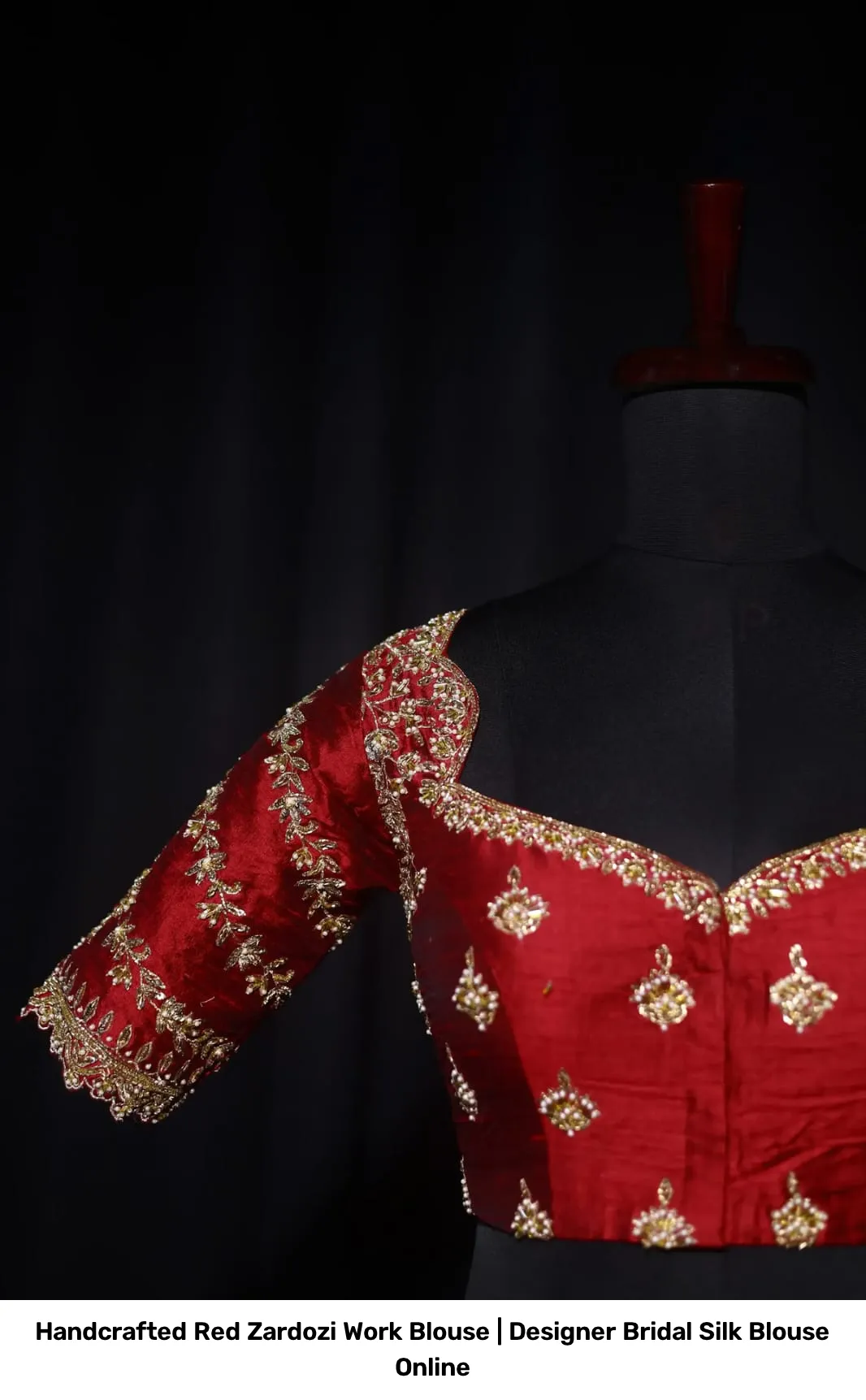 Handcrafted Red Zardozi Work Blouse | Designer Bridal Silk Blouse Online 2