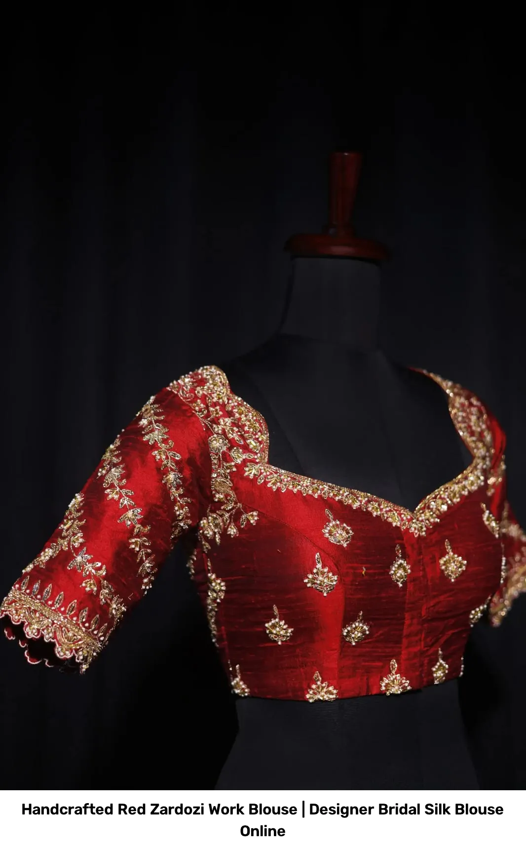 Handcrafted Red Zardozi Work Blouse | Designer Bridal Silk Blouse Online 3