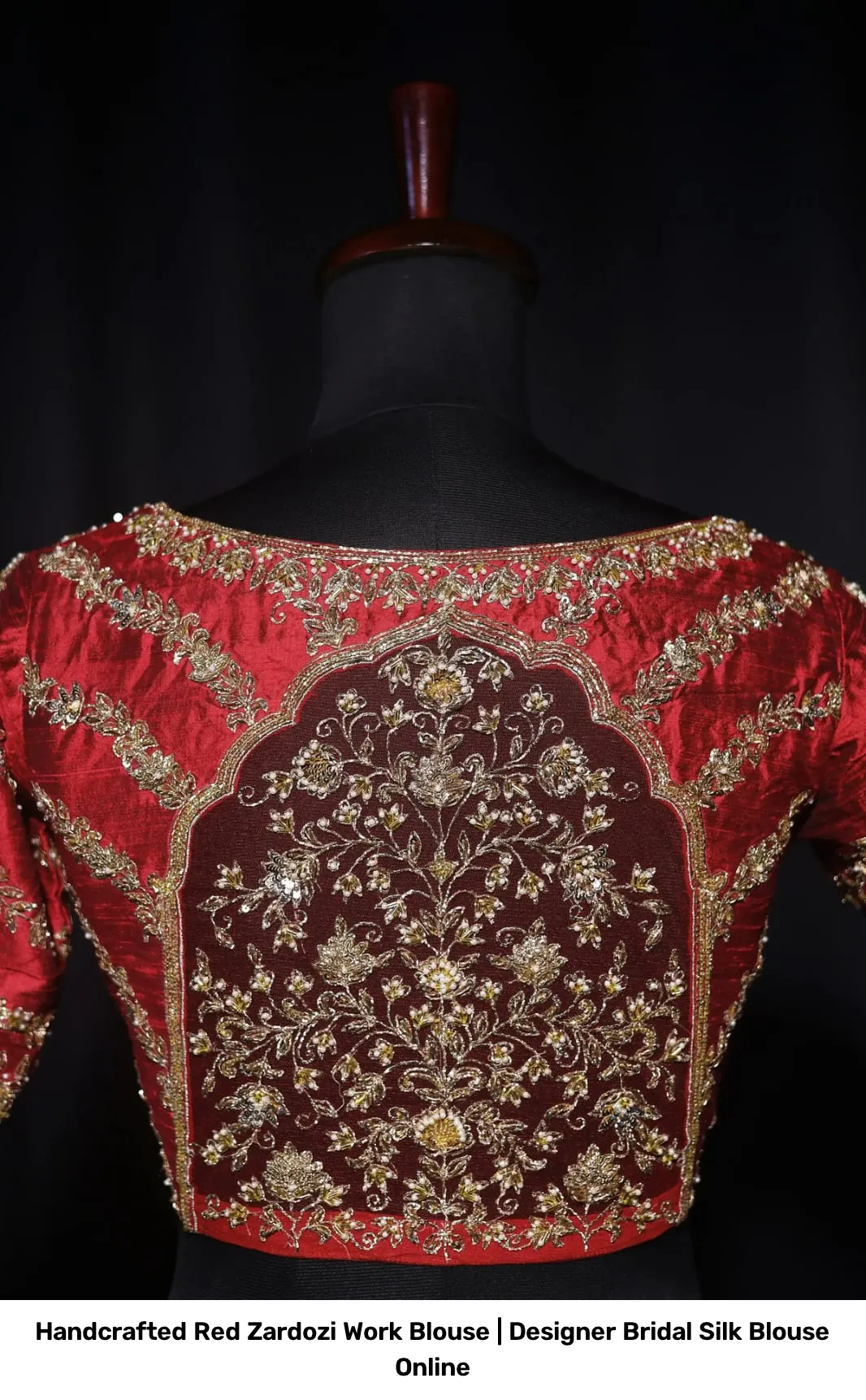 Handcrafted Red Zardozi Work Blouse | Designer Bridal Silk Blouse Online 4