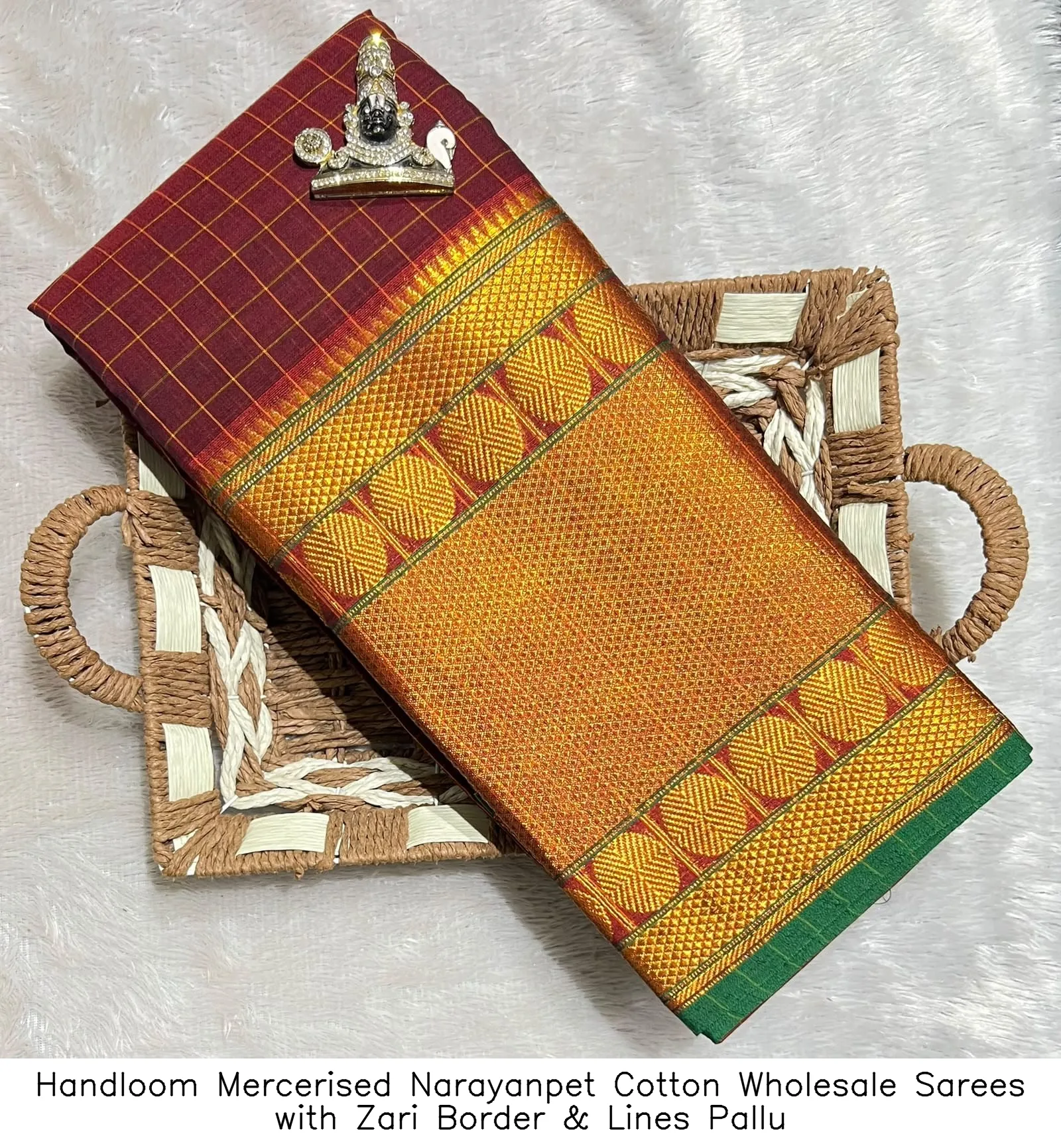 Handloom Mercerised Narayanpet Cotton Wholesale Sarees with Zari Border & Lines Pallu 10