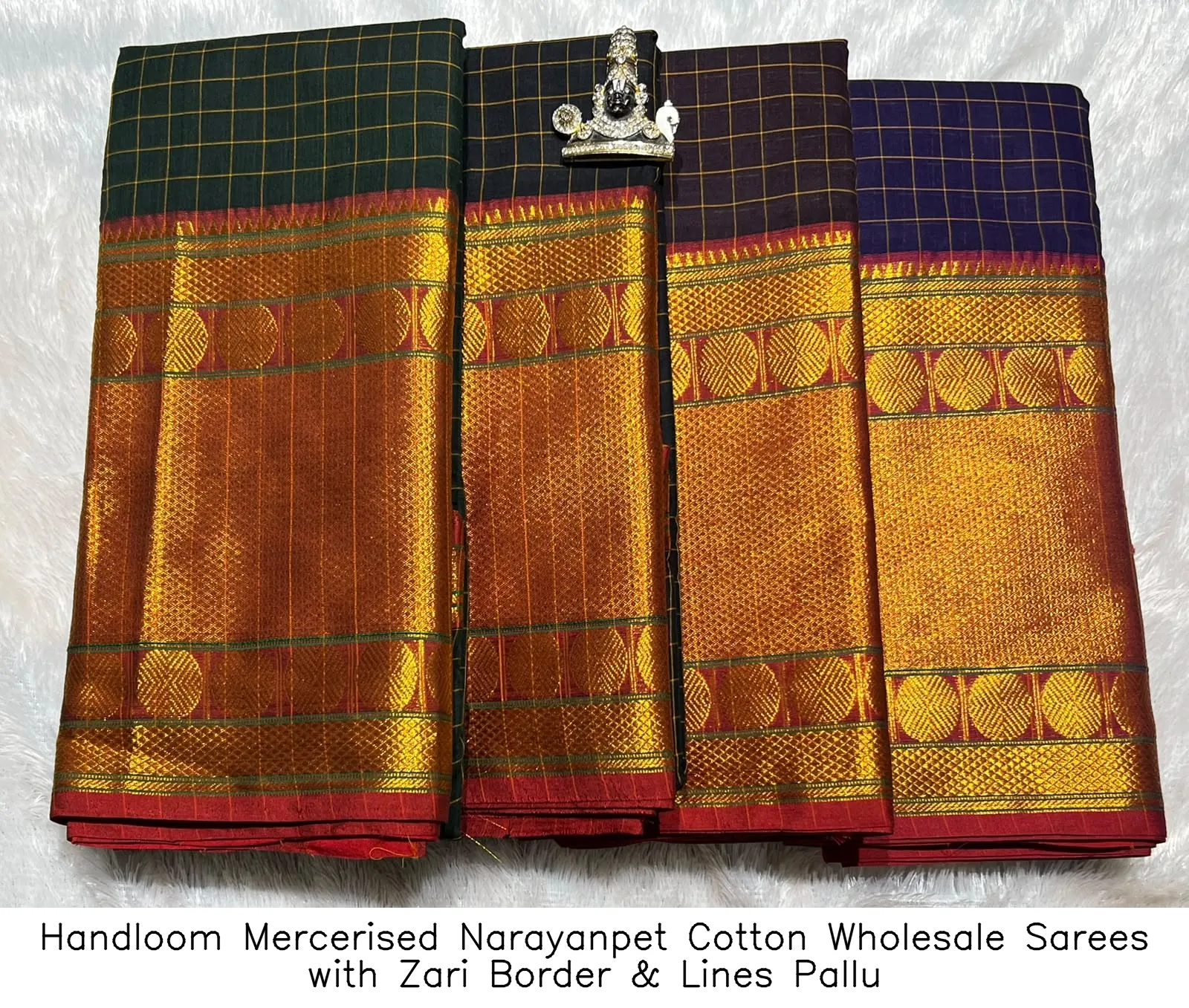 Handloom Mercerised Narayanpet Cotton Wholesale Sarees with Zari Border & Lines Pallu 4