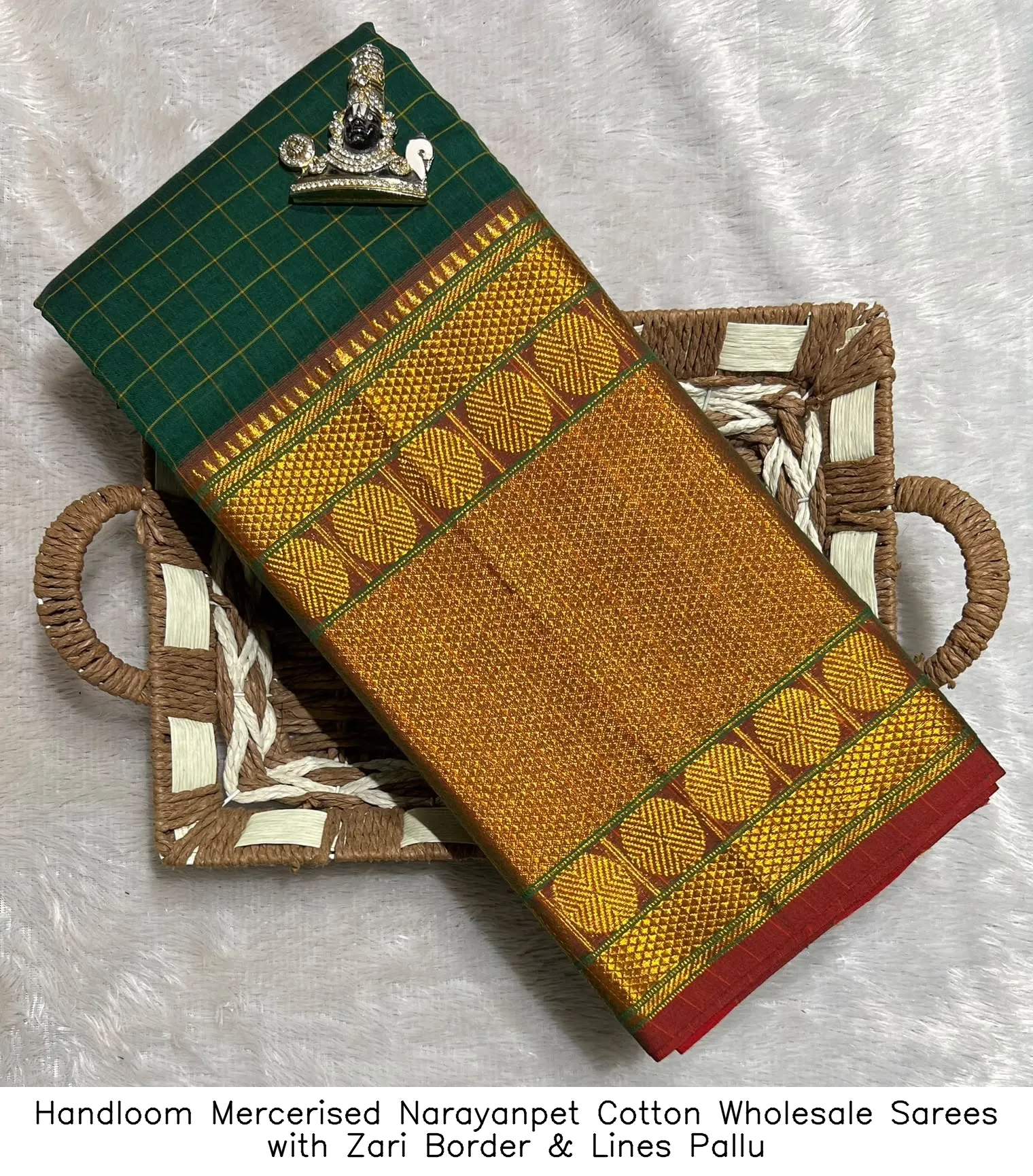 Handloom Mercerised Narayanpet Cotton Wholesale Sarees with Zari Border & Lines Pallu 6