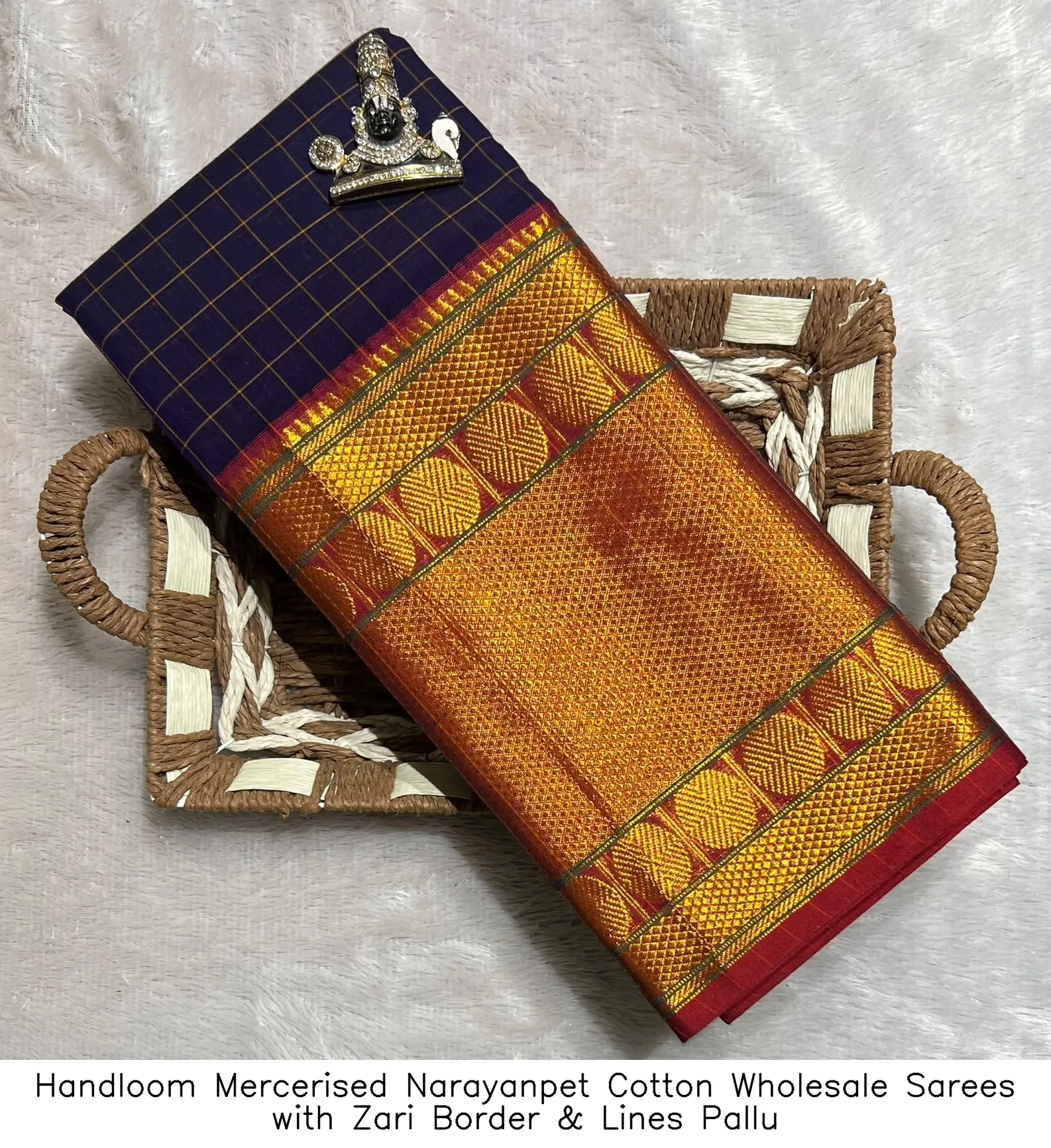 Handloom Mercerised Narayanpet Cotton Wholesale Sarees with Zari Border & Lines Pallu 7