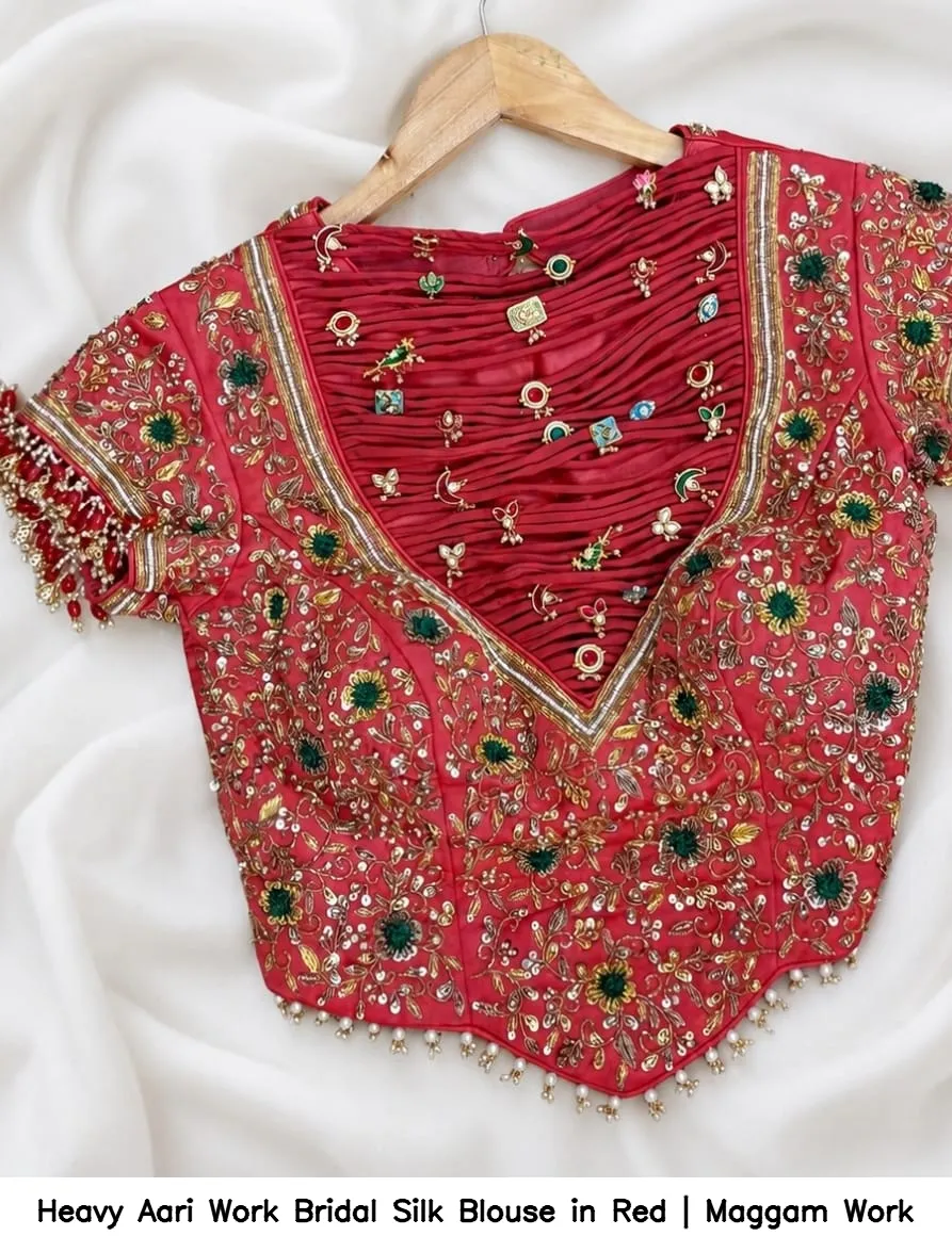 Heavy Aari Work Bridal Silk Blouse in Red | Maggam Work 2