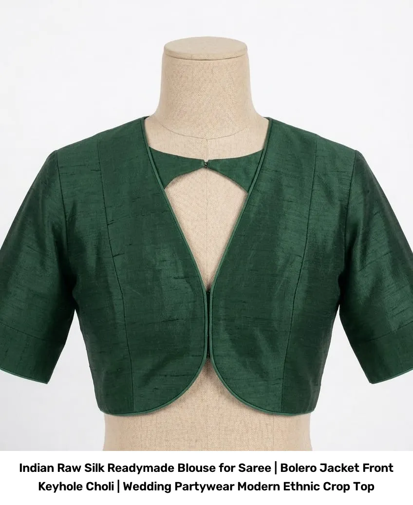 Indian Raw Silk Readymade Blouse for Saree | Bolero Jacket Front Keyhole Choli | Wedding Partywear Modern Ethnic Crop Top 2