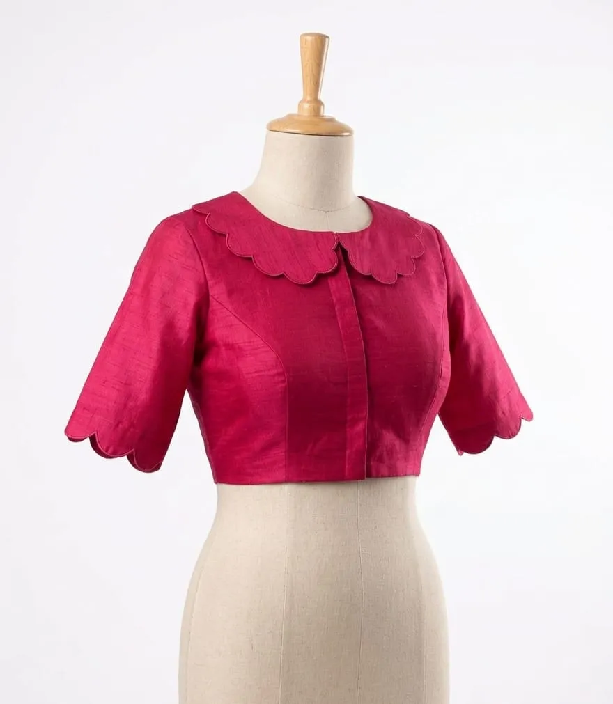 Indian Silk Readymade Saree Blouse | Peter Pan Collar Keyhole Back Choli | Vintage Style Wedding & Festive Partywear Crop Top