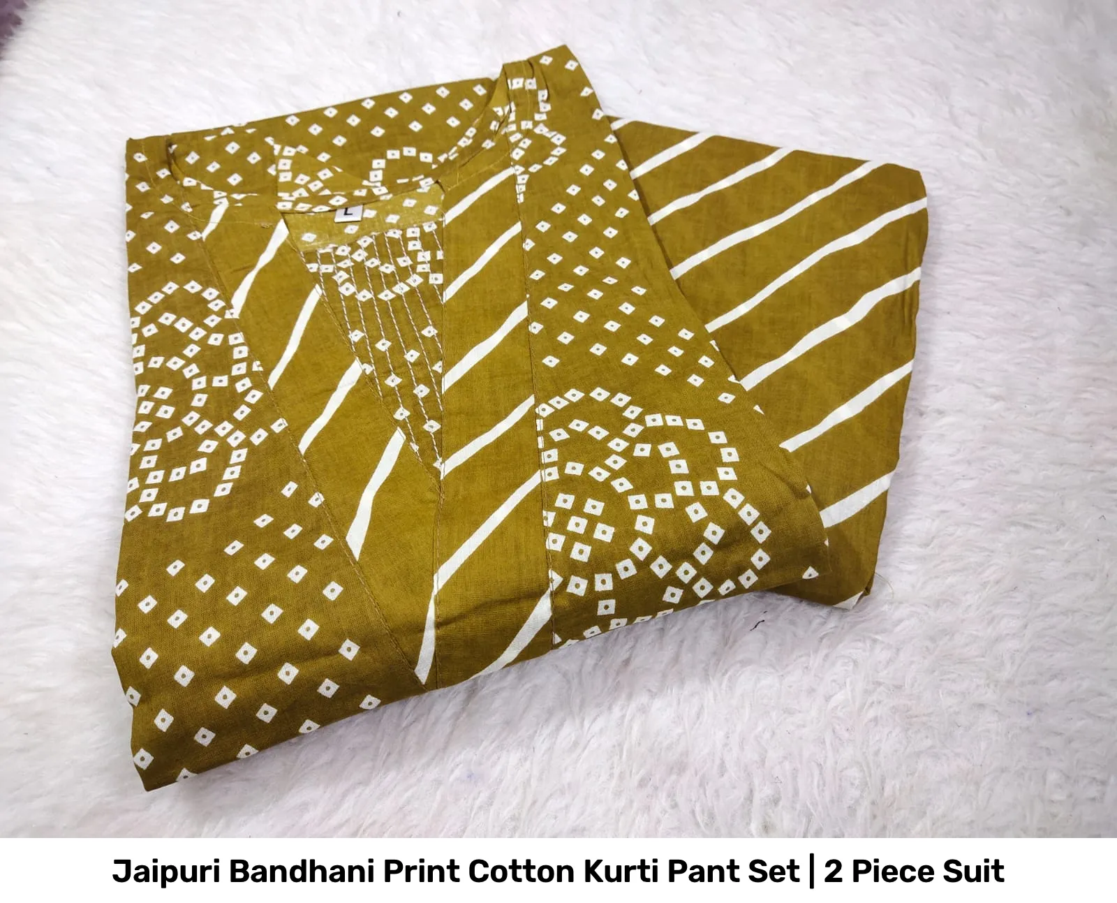Jaipuri Bandhani Print Cotton Kurti Pant Set | 2 Piece Suit 2