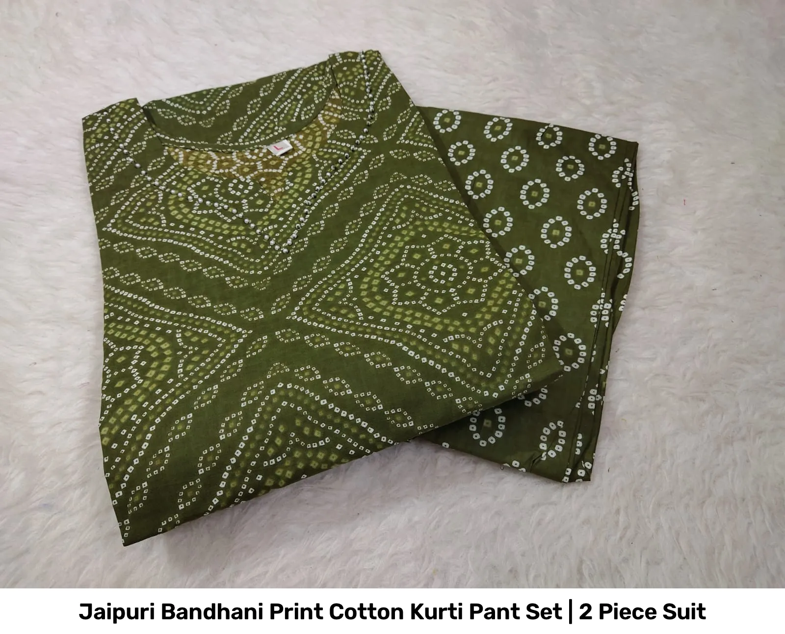 Jaipuri Bandhani Print Cotton Kurti Pant Set | 2 Piece Suit 6