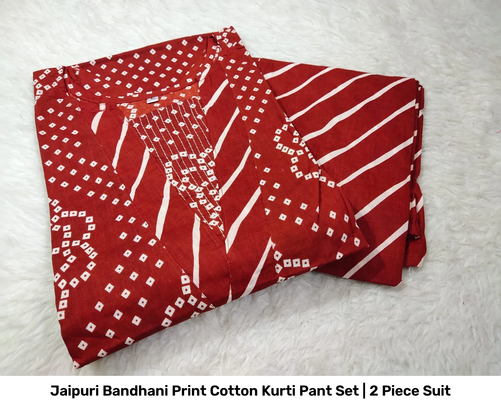 Jaipuri Bandhani Print Cotton Kurti Pant Set | 2 Piece Suit 8