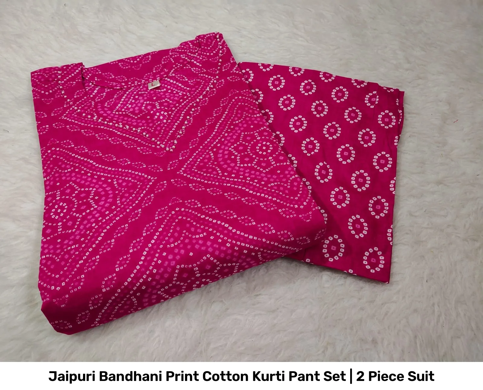 Jaipuri Bandhani Print Cotton Kurti Pant Set | 2 Piece Suit 9