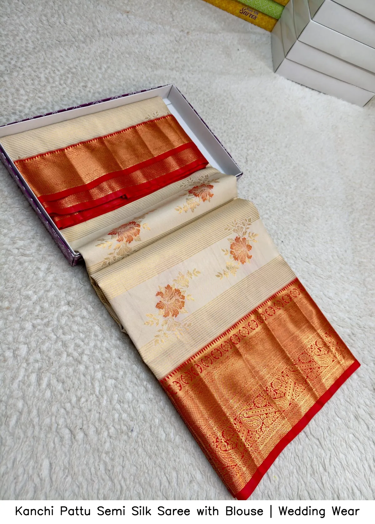 Kanchi Pattu Semi Silk Saree with Blouse | Wedding Wear 8
