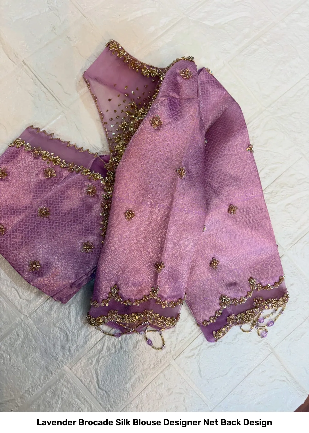 Lavender Brocade Silk Blouse – Designer Net Back Design 2