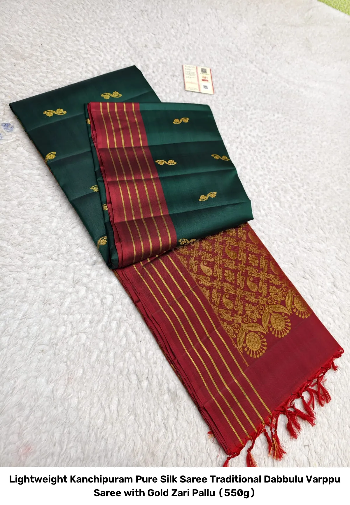 Lightweight Kanchipuram Pure Silk Saree – Traditional Dabbulu Varppu Saree with Gold Zari Pallu (550g) 10