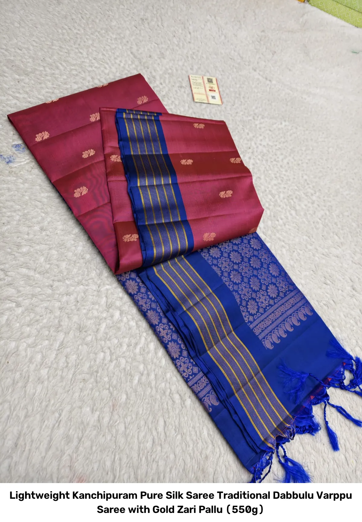Lightweight Kanchipuram Pure Silk Saree – Traditional Dabbulu Varppu Saree with Gold Zari Pallu (550g) 11