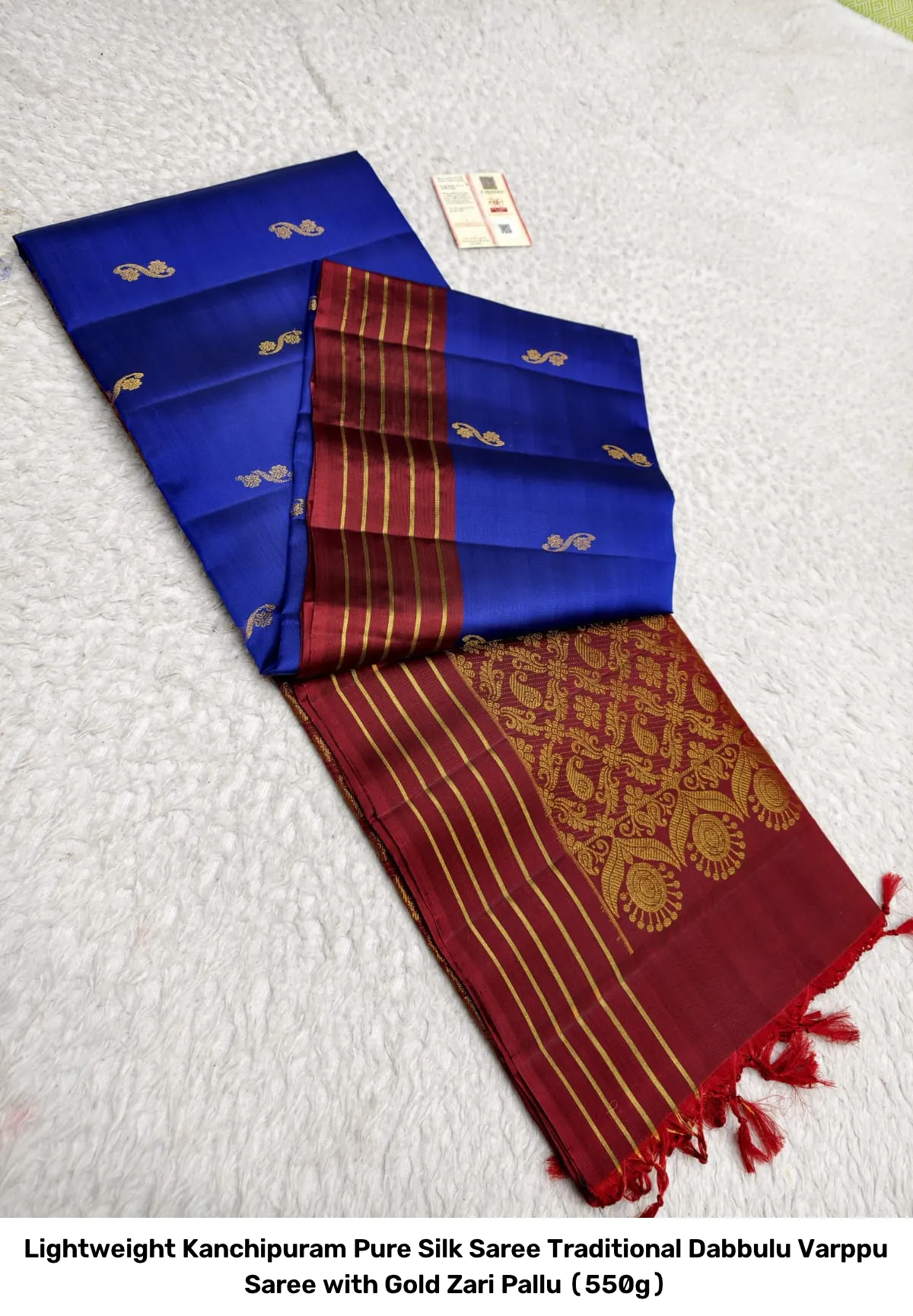 Lightweight Kanchipuram Pure Silk Saree – Traditional Dabbulu Varppu Saree with Gold Zari Pallu (550g) 15