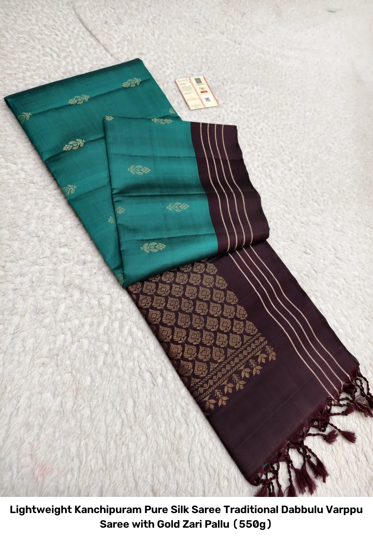Lightweight Kanchipuram Pure Silk Saree – Traditional Dabbulu Varppu Saree with Gold Zari Pallu (550g) 4