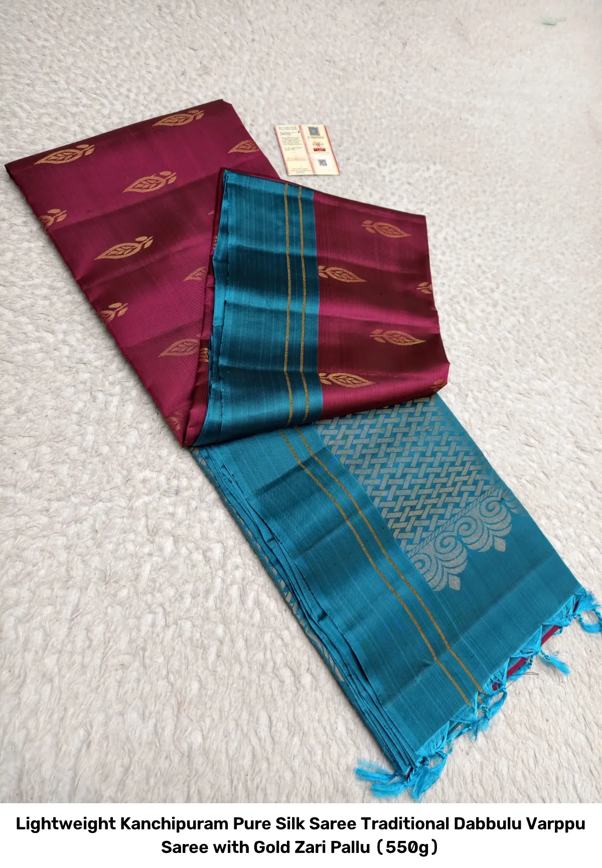 Lightweight Kanchipuram Pure Silk Saree – Traditional Dabbulu Varppu Saree with Gold Zari Pallu (550g) 5