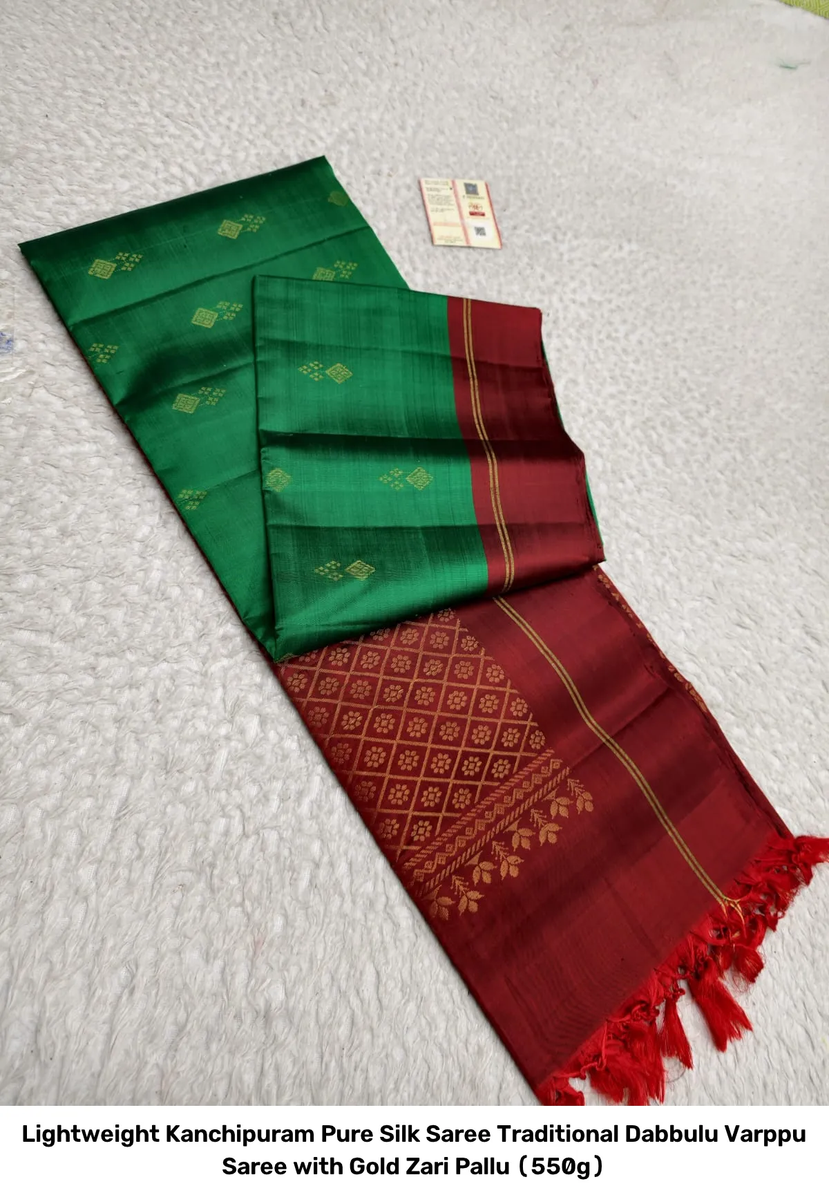 Lightweight Kanchipuram Pure Silk Saree – Traditional Dabbulu Varppu Saree with Gold Zari Pallu (550g) 8