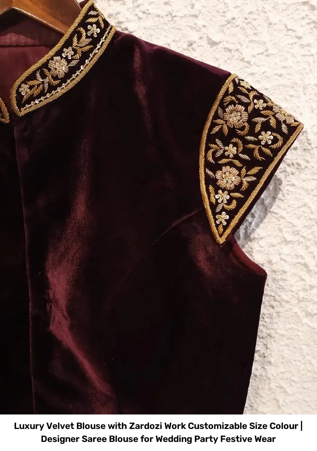 Luxury Velvet Blouse with Zardozi Work – Customizable Size  Colour | Designer Saree Blouse for Wedding Party  Festive Wear 3