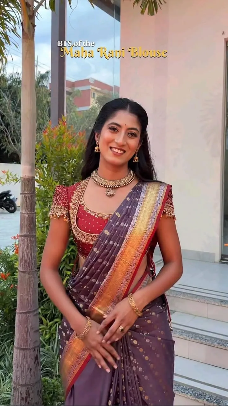 Maroon Maharani Silk Saree Blouse | Heavy Gold Zardozi & Maggam Work Bridal Blouse with Hanging Latkan Tassel Sleeves