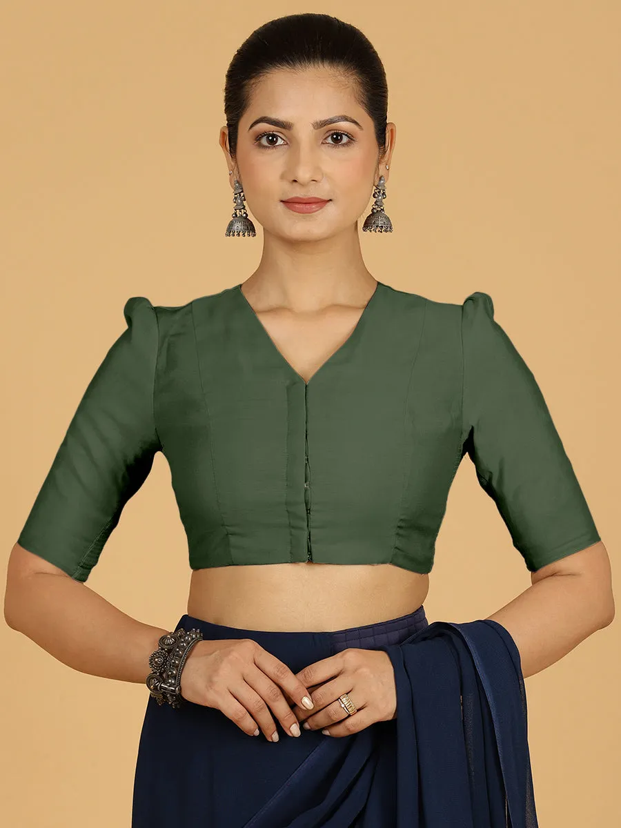 Minimalist Front-Hook Elbow-Length Cotton Saree Blouse