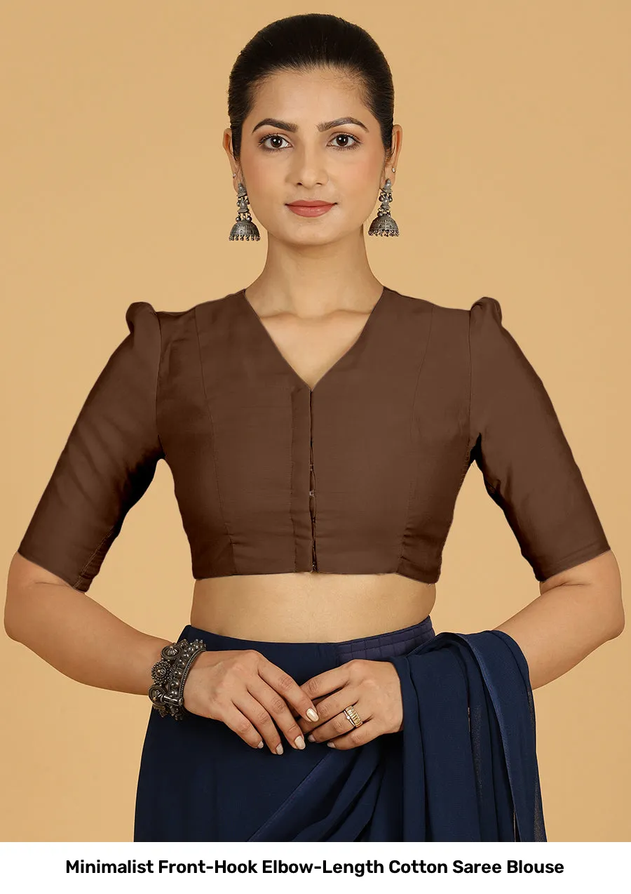 Minimalist  Front-Hook Elbow-Length Cotton Saree Blouse 2