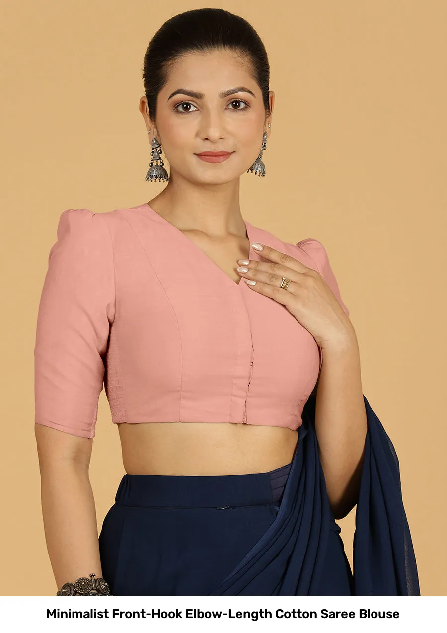 Minimalist  Front-Hook Elbow-Length Cotton Saree Blouse 3