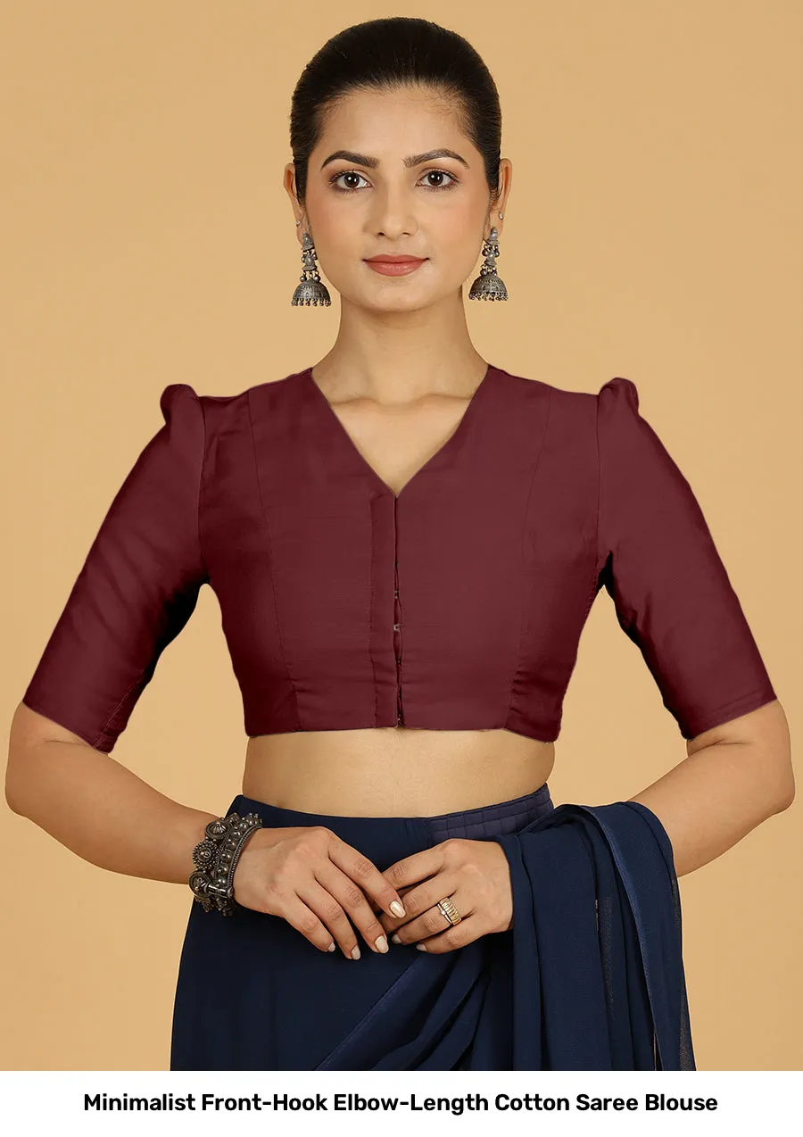 Minimalist  Front-Hook Elbow-Length Cotton Saree Blouse 4