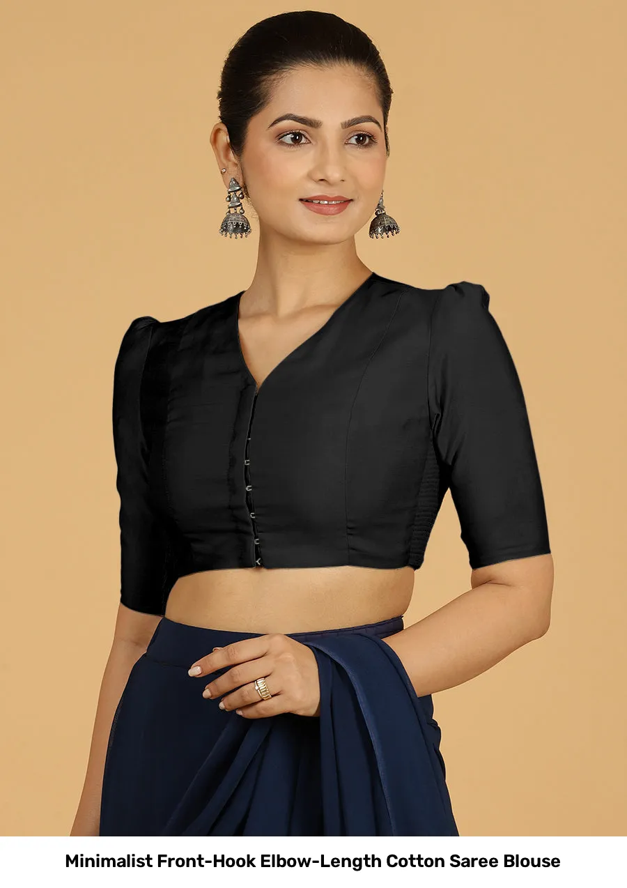 Minimalist  Front-Hook Elbow-Length Cotton Saree Blouse 5