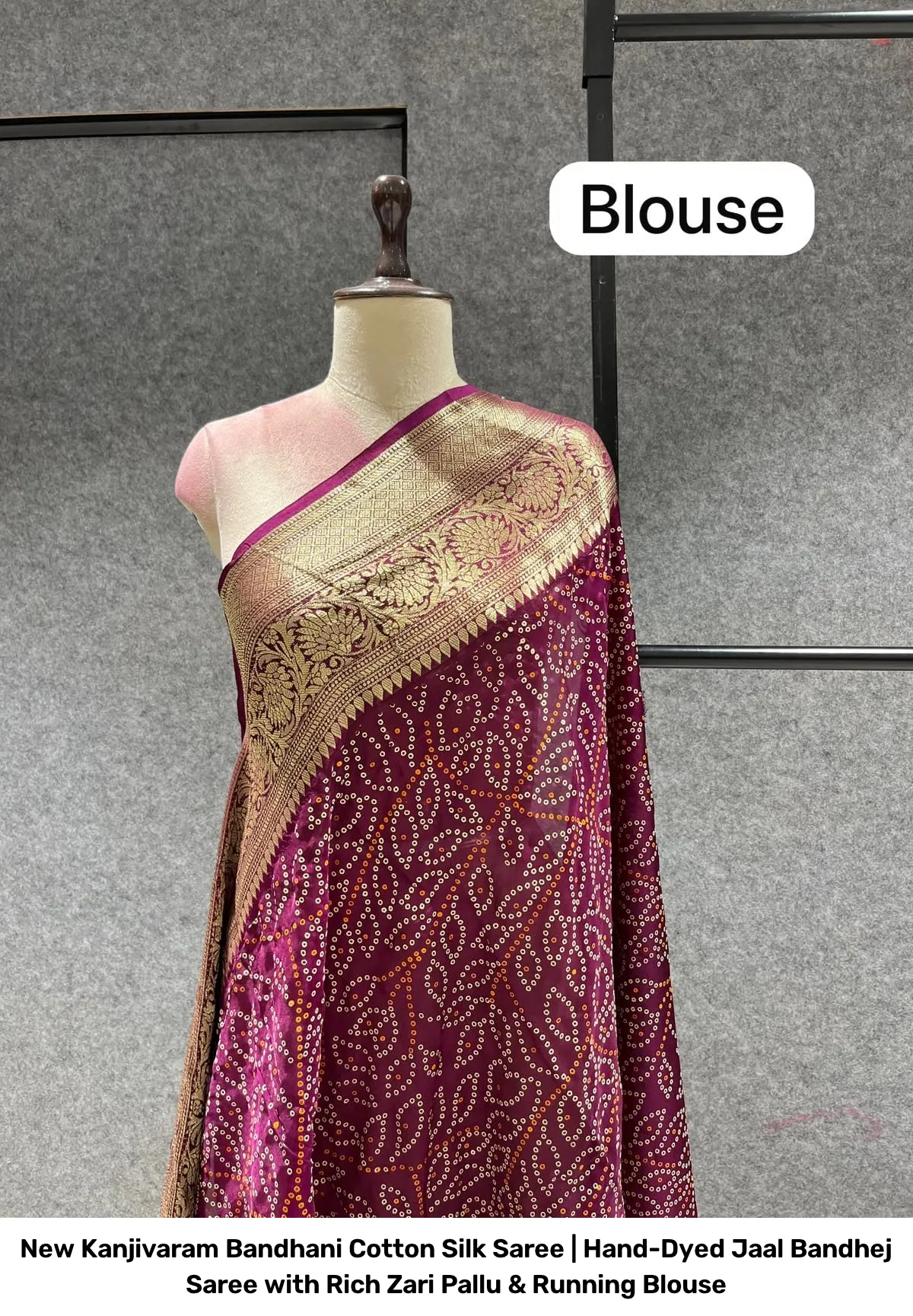 New Kanjivaram Bandhani Cotton Silk Saree | Hand-Dyed Jaal Bandhej Saree with Rich Zari Pallu & Running Blouse 10