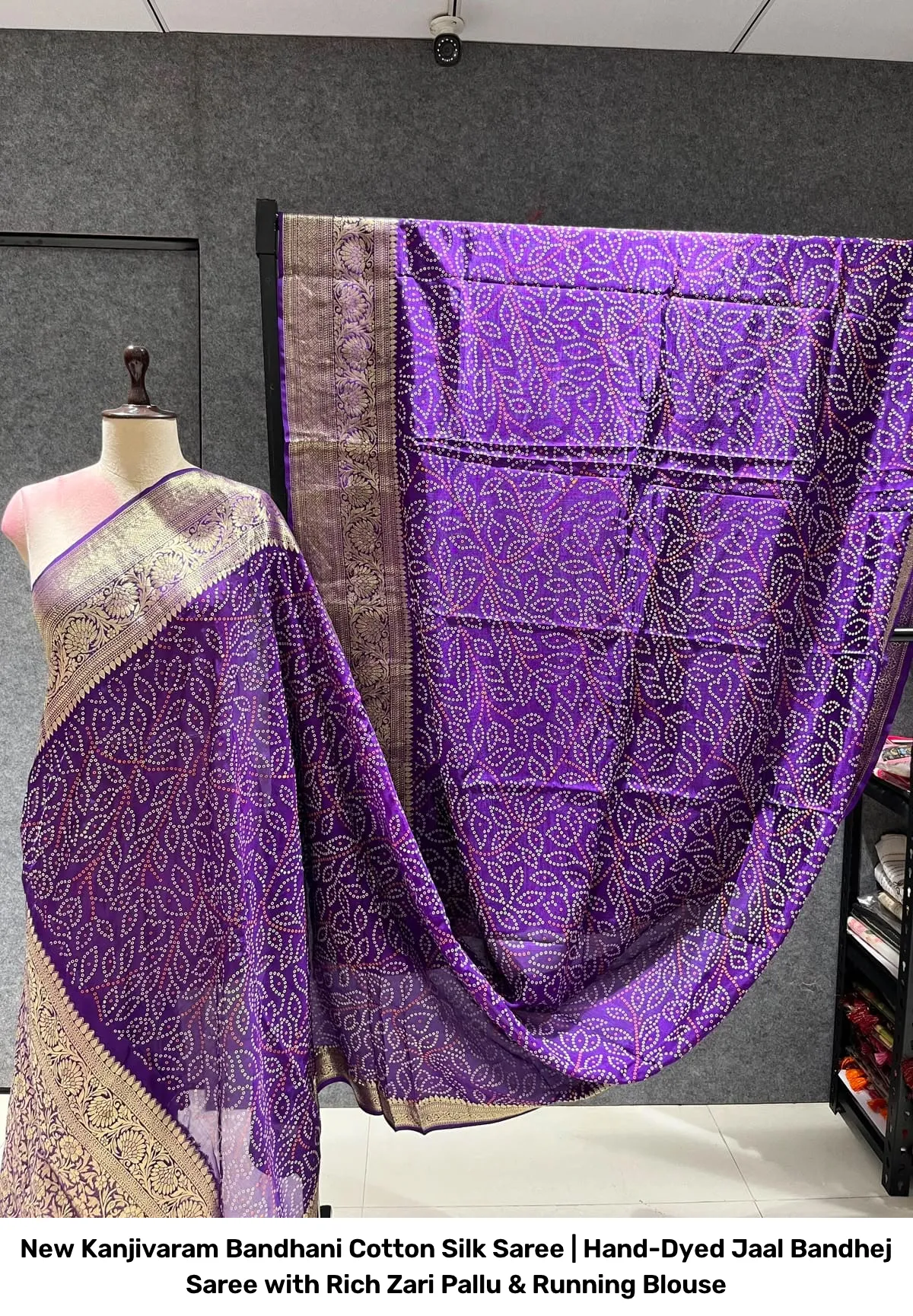New Kanjivaram Bandhani Cotton Silk Saree | Hand-Dyed Jaal Bandhej Saree with Rich Zari Pallu & Running Blouse 11