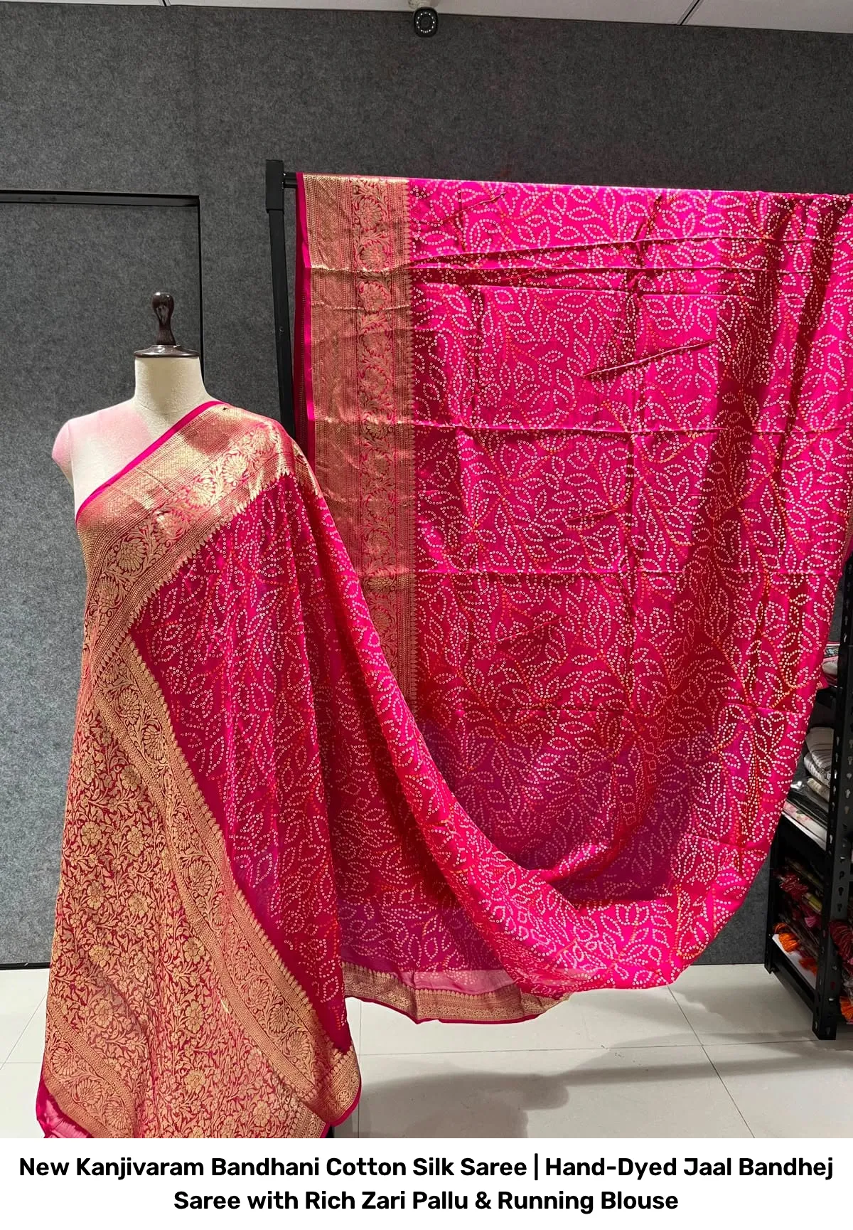 New Kanjivaram Bandhani Cotton Silk Saree | Hand-Dyed Jaal Bandhej Saree with Rich Zari Pallu & Running Blouse 2