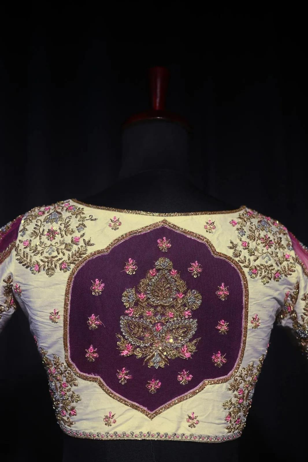 Off-White Silk Bridal Blouse | Designer Net Sleeves Maggam Work Blouse
