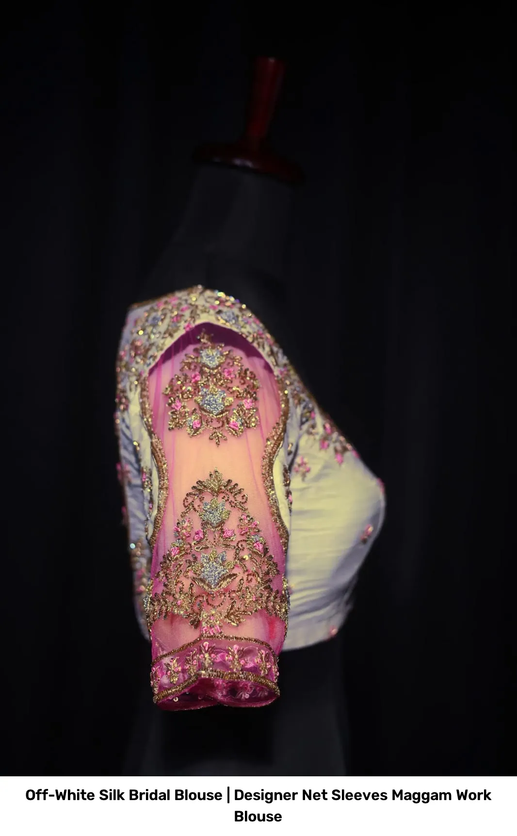 Off-White Silk Bridal Blouse | Designer Net Sleeves Maggam Work Blouse 2