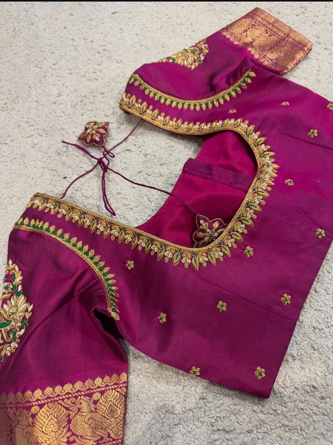Peacock Motif Maggam Work Magenta Blouse | Custom Bridal Silk Saree Blouse Online
