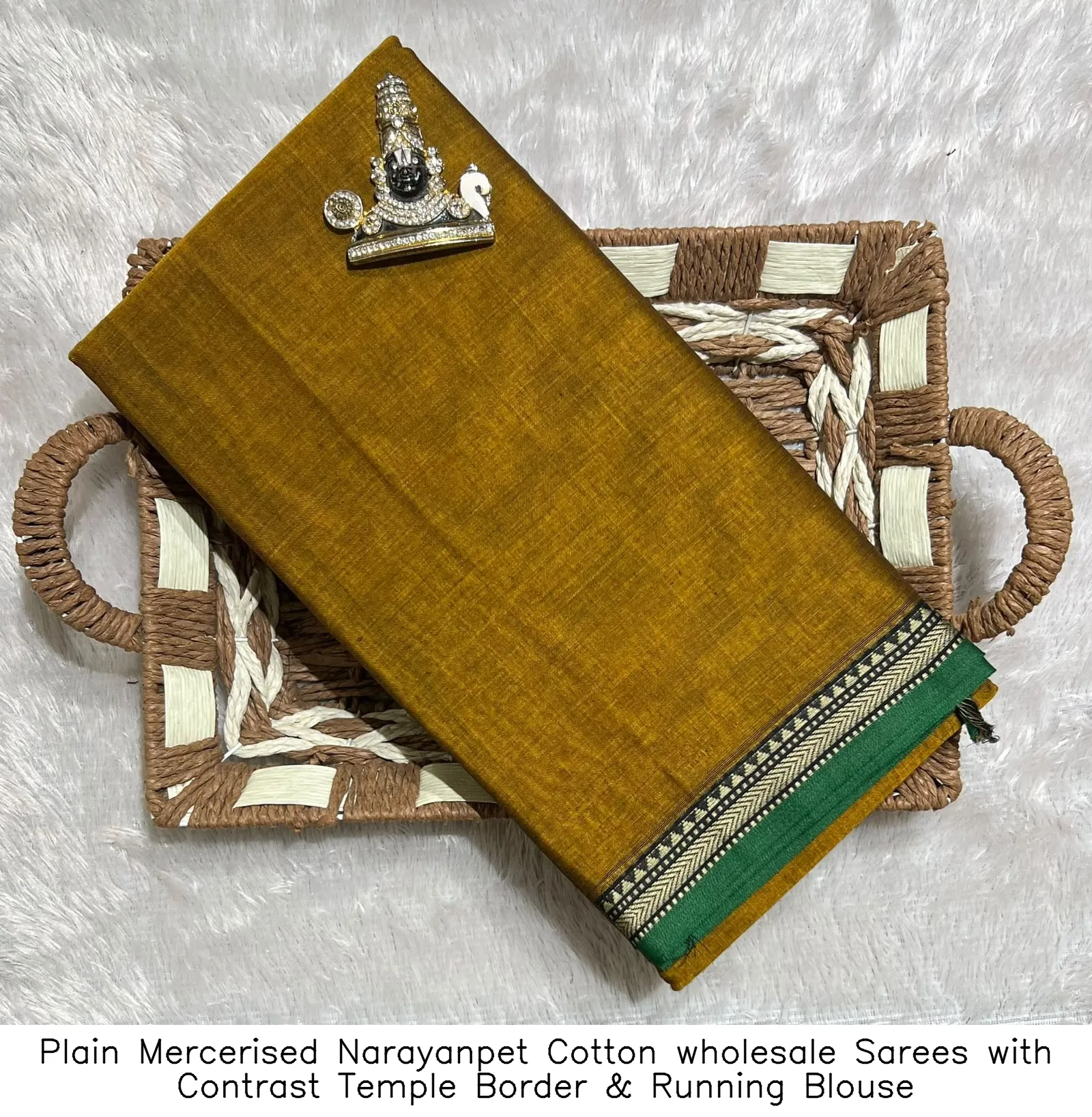 Plain Mercerised Narayanpet Cotton wholesale Sarees with Contrast Temple Border & Running Blouse 10