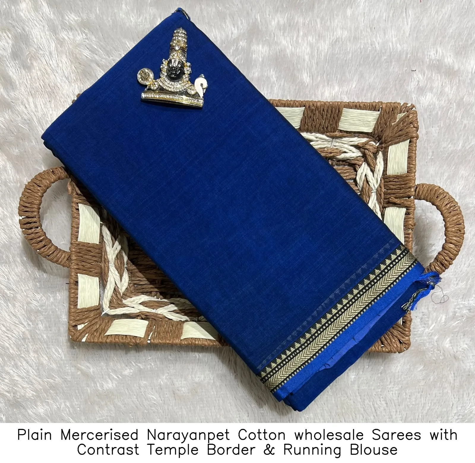 Plain Mercerised Narayanpet Cotton wholesale Sarees with Contrast Temple Border & Running Blouse 11