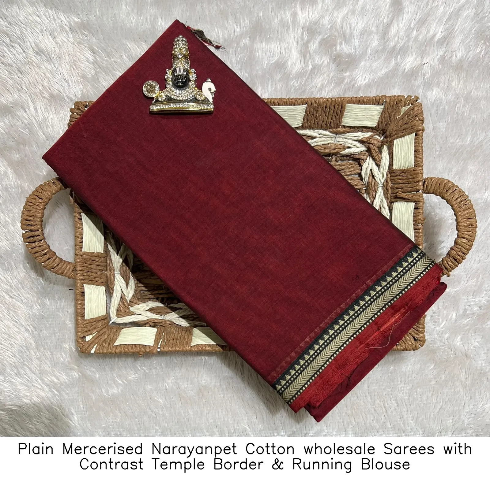 Plain Mercerised Narayanpet Cotton wholesale Sarees with Contrast Temple Border & Running Blouse 12