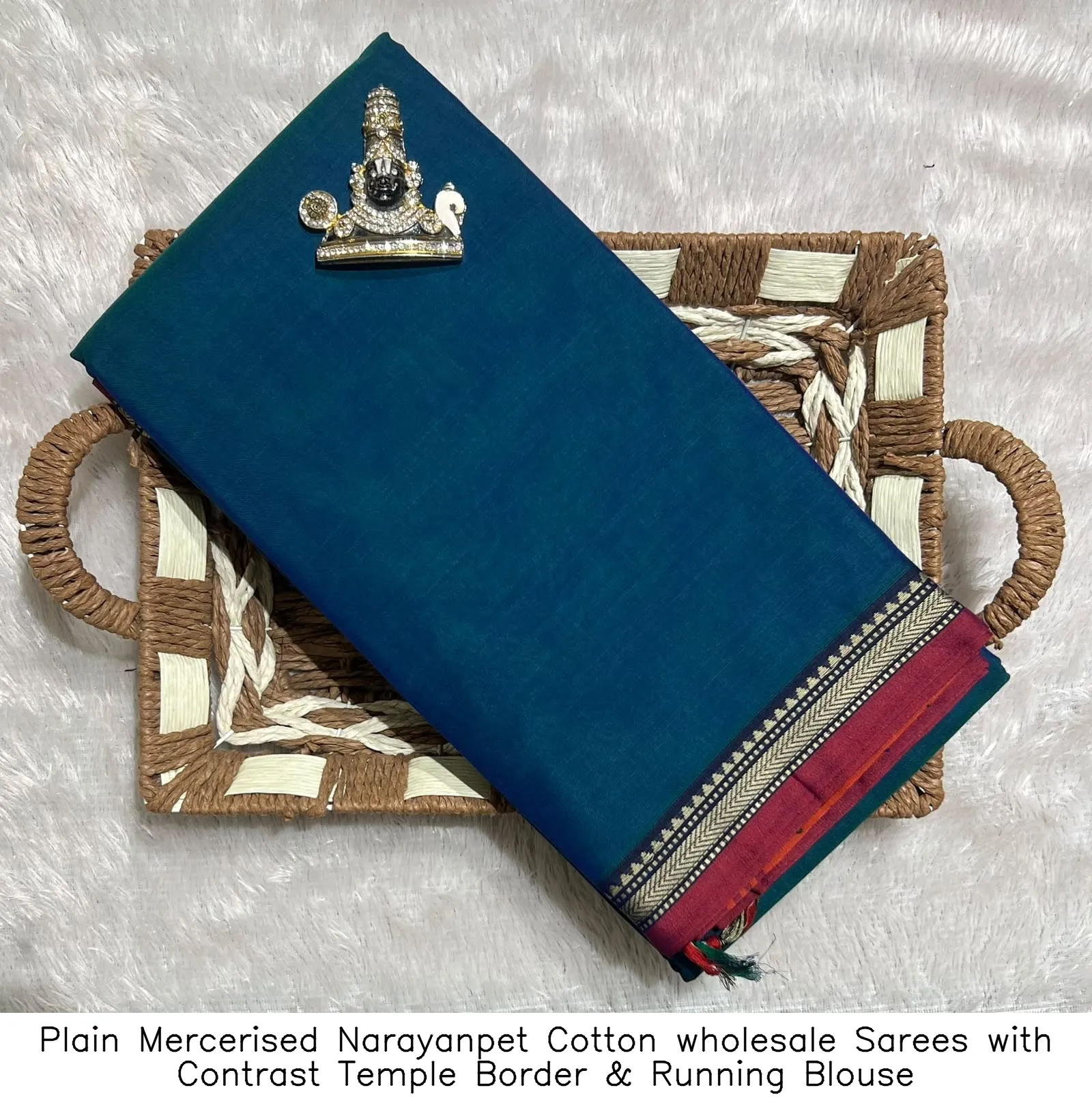 Plain Mercerised Narayanpet Cotton wholesale Sarees with Contrast Temple Border & Running Blouse 13