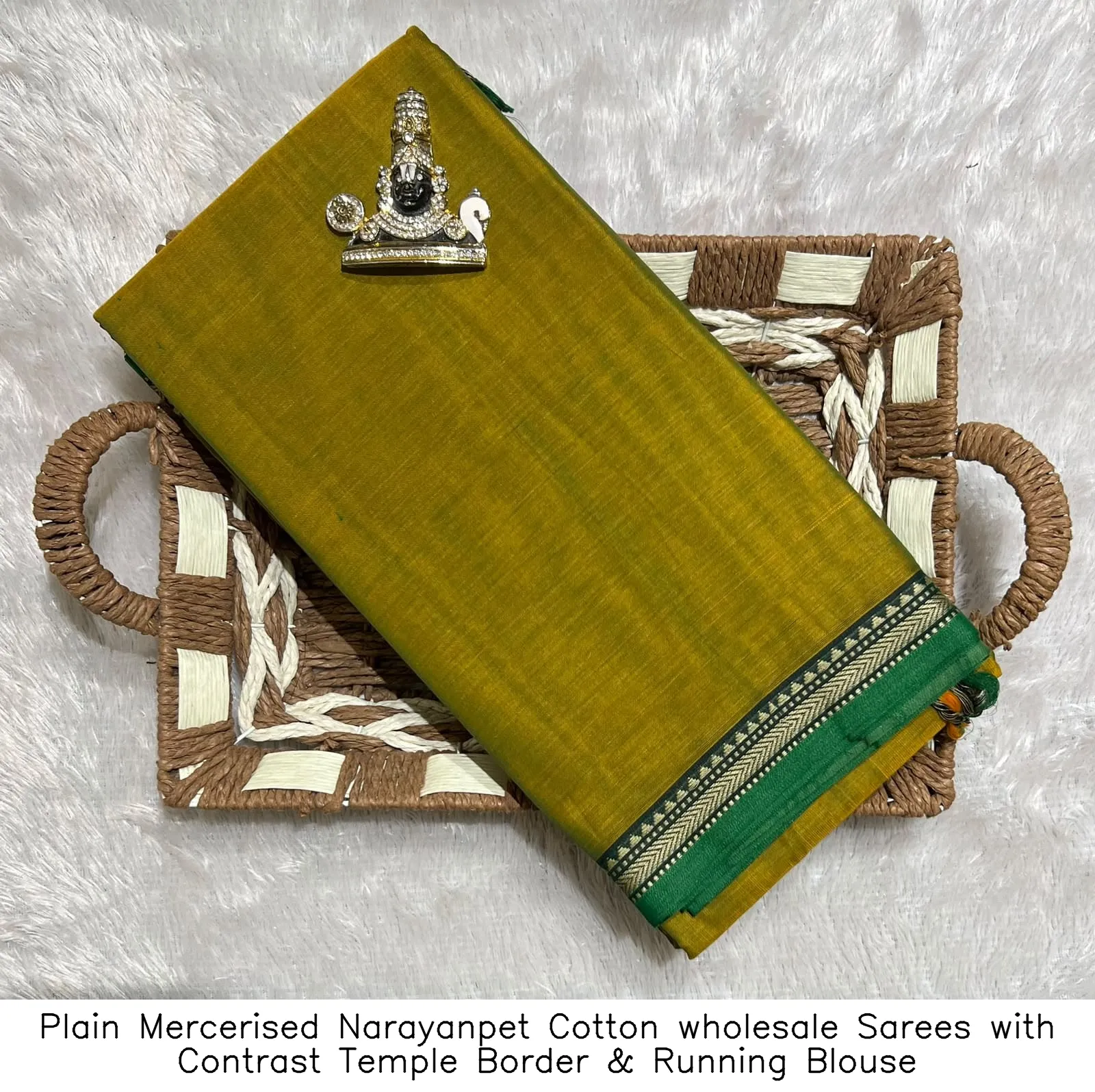 Plain Mercerised Narayanpet Cotton wholesale Sarees with Contrast Temple Border & Running Blouse 14