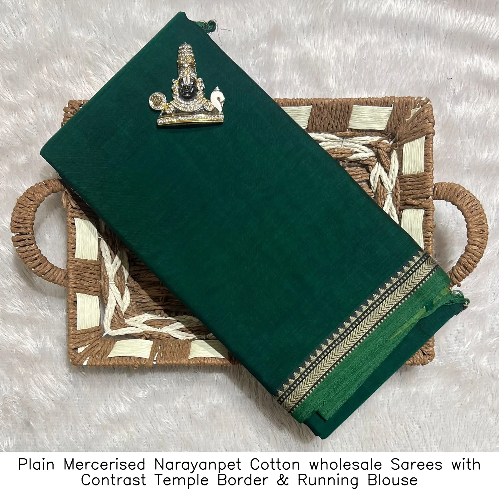 Plain Mercerised Narayanpet Cotton wholesale Sarees with Contrast Temple Border & Running Blouse 15