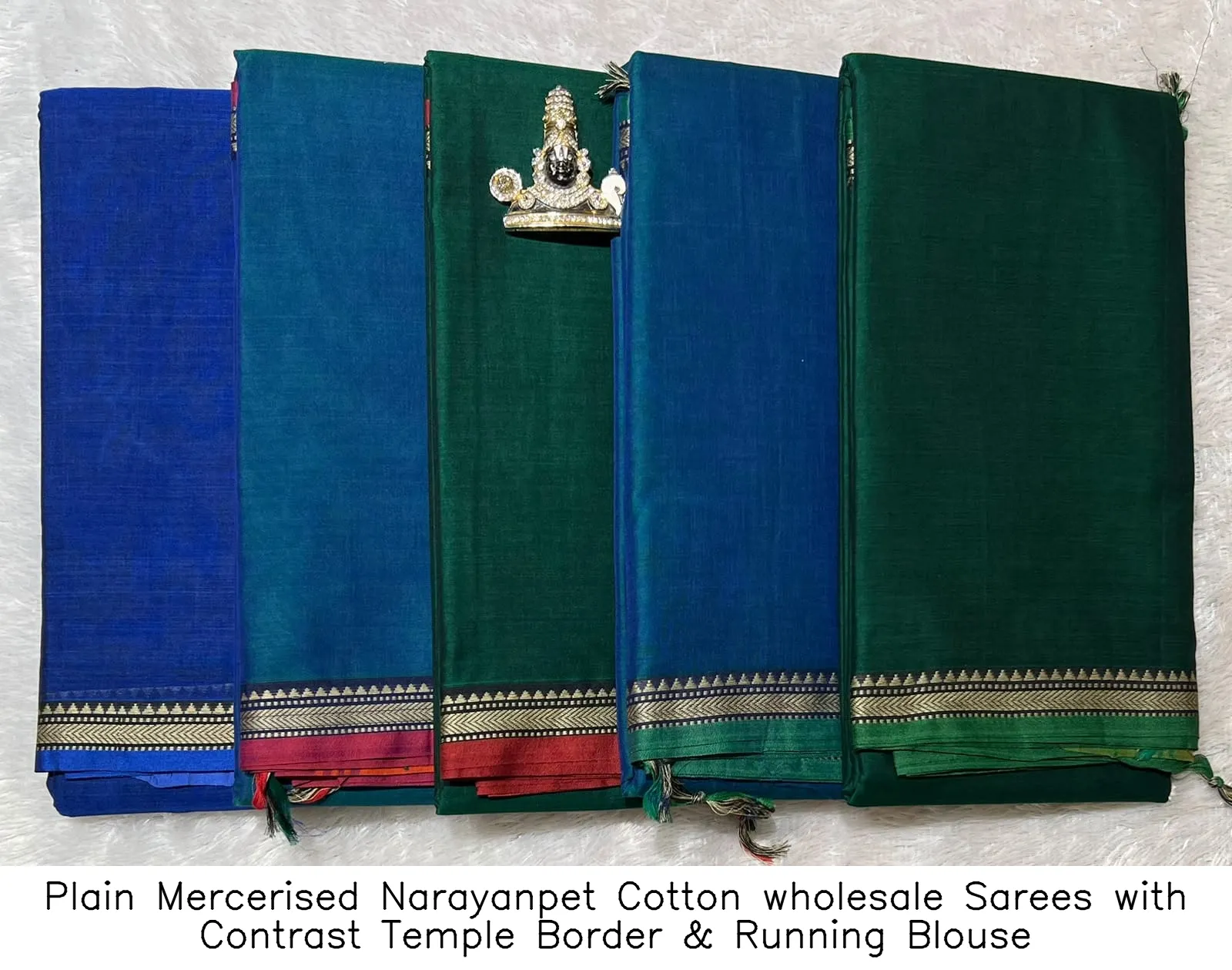 Plain Mercerised Narayanpet Cotton wholesale Sarees with Contrast Temple Border & Running Blouse 16