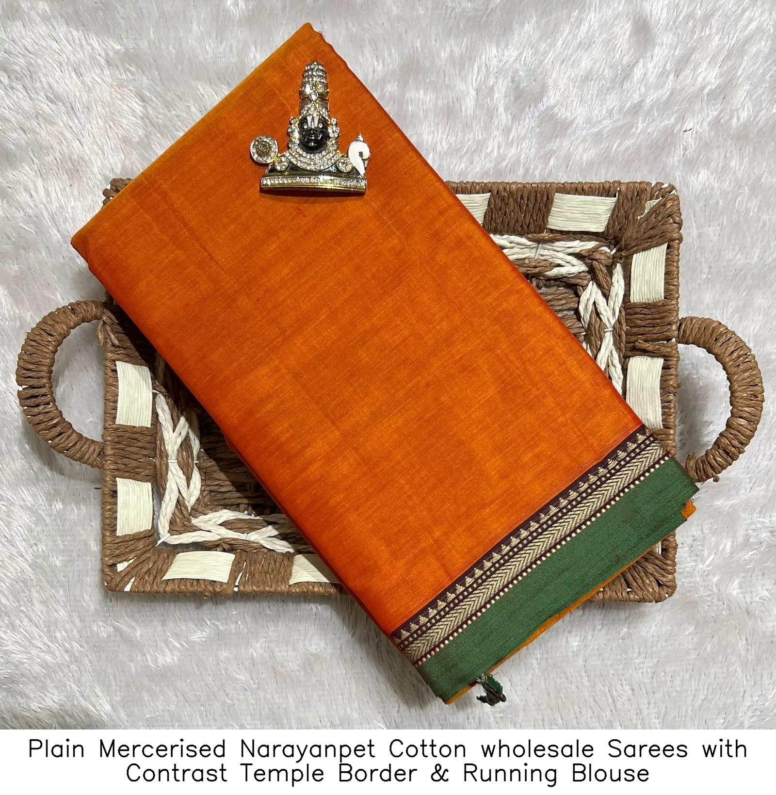 Plain Mercerised Narayanpet Cotton wholesale Sarees with Contrast Temple Border & Running Blouse 18