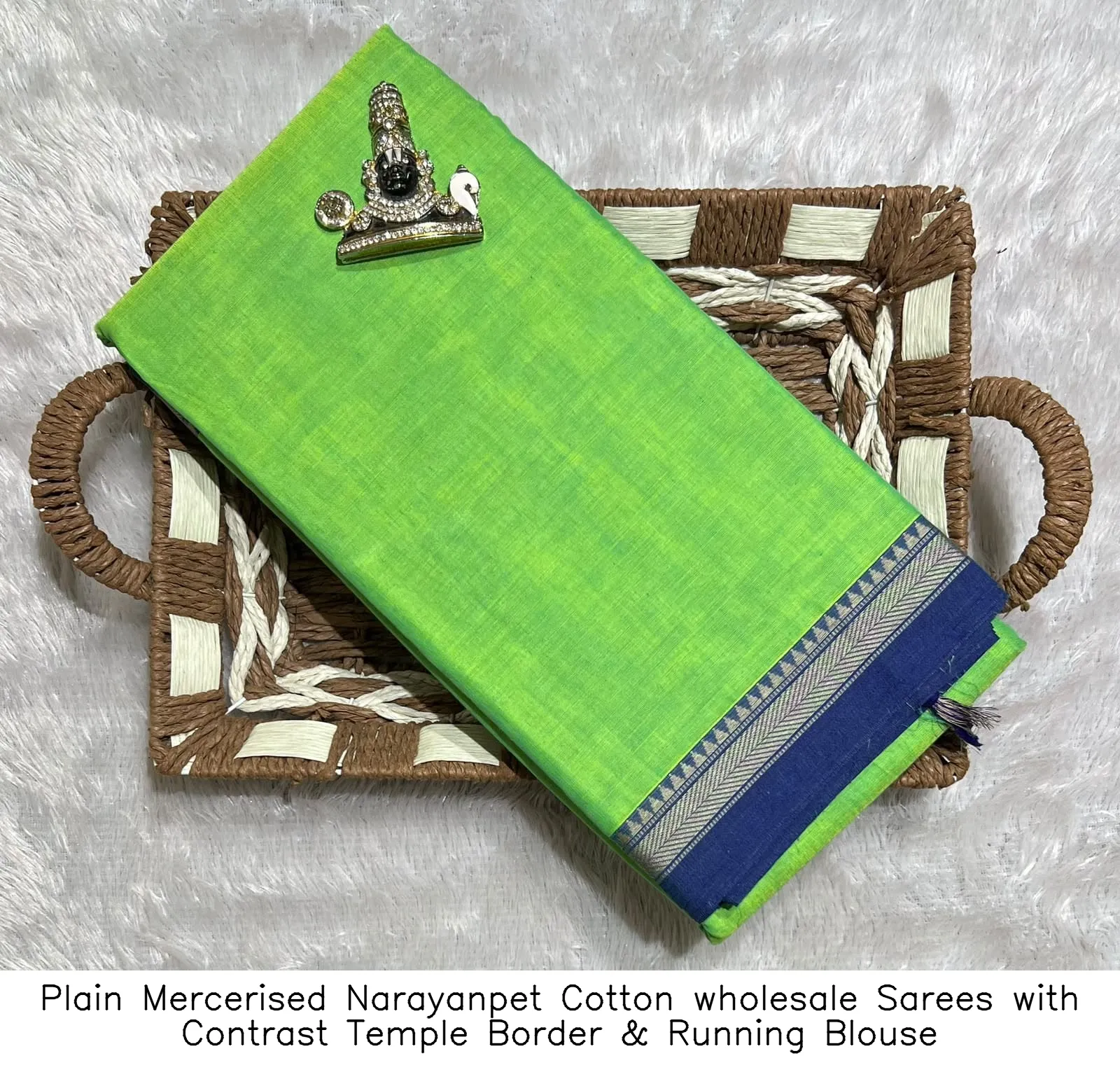 Plain Mercerised Narayanpet Cotton wholesale Sarees with Contrast Temple Border & Running Blouse 4