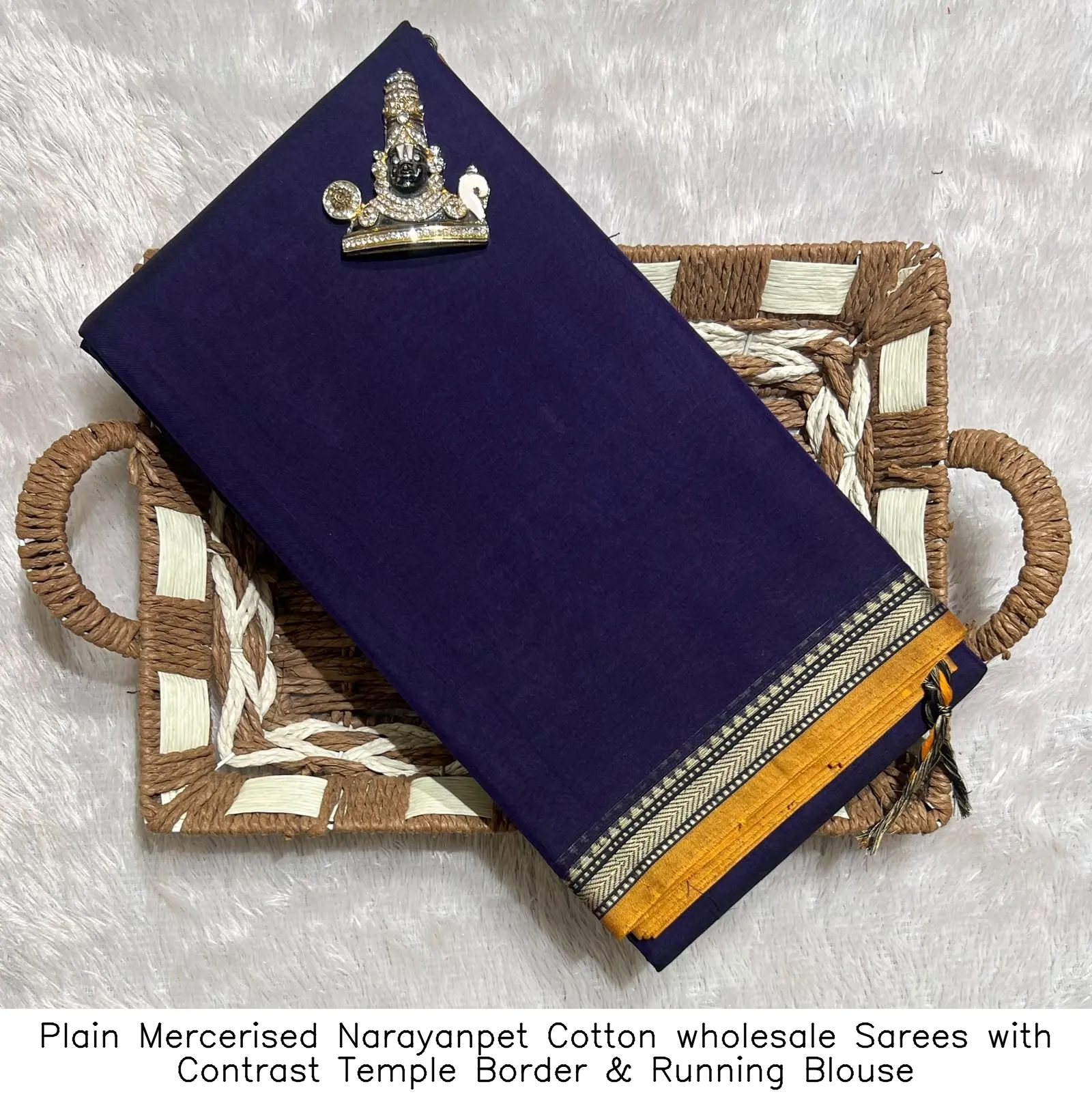 Plain Mercerised Narayanpet Cotton wholesale Sarees with Contrast Temple Border & Running Blouse 5
