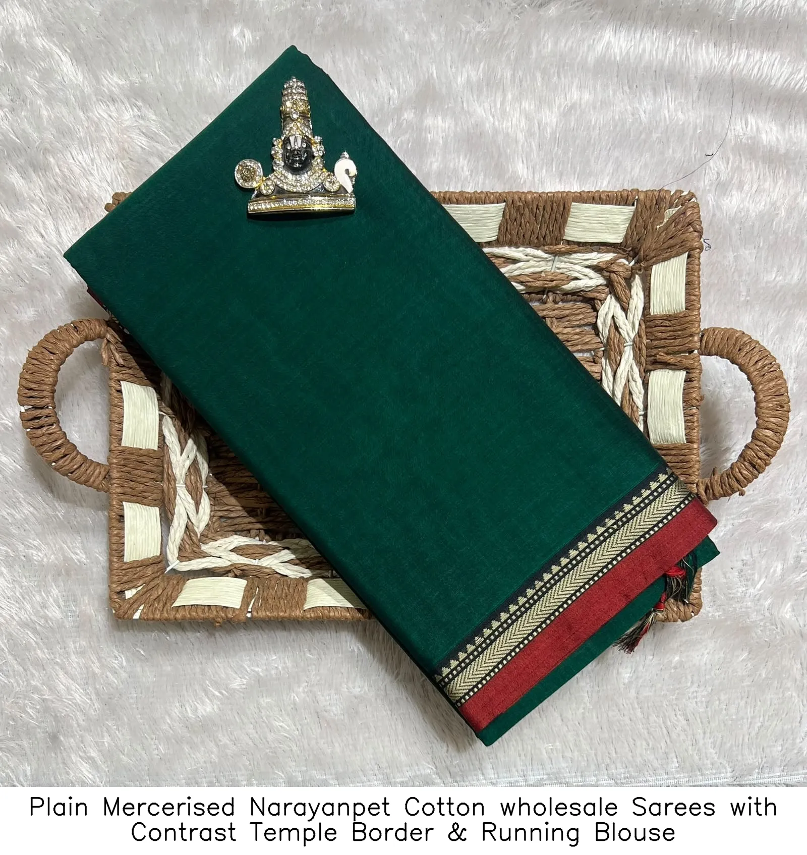 Plain Mercerised Narayanpet Cotton wholesale Sarees with Contrast Temple Border & Running Blouse 8