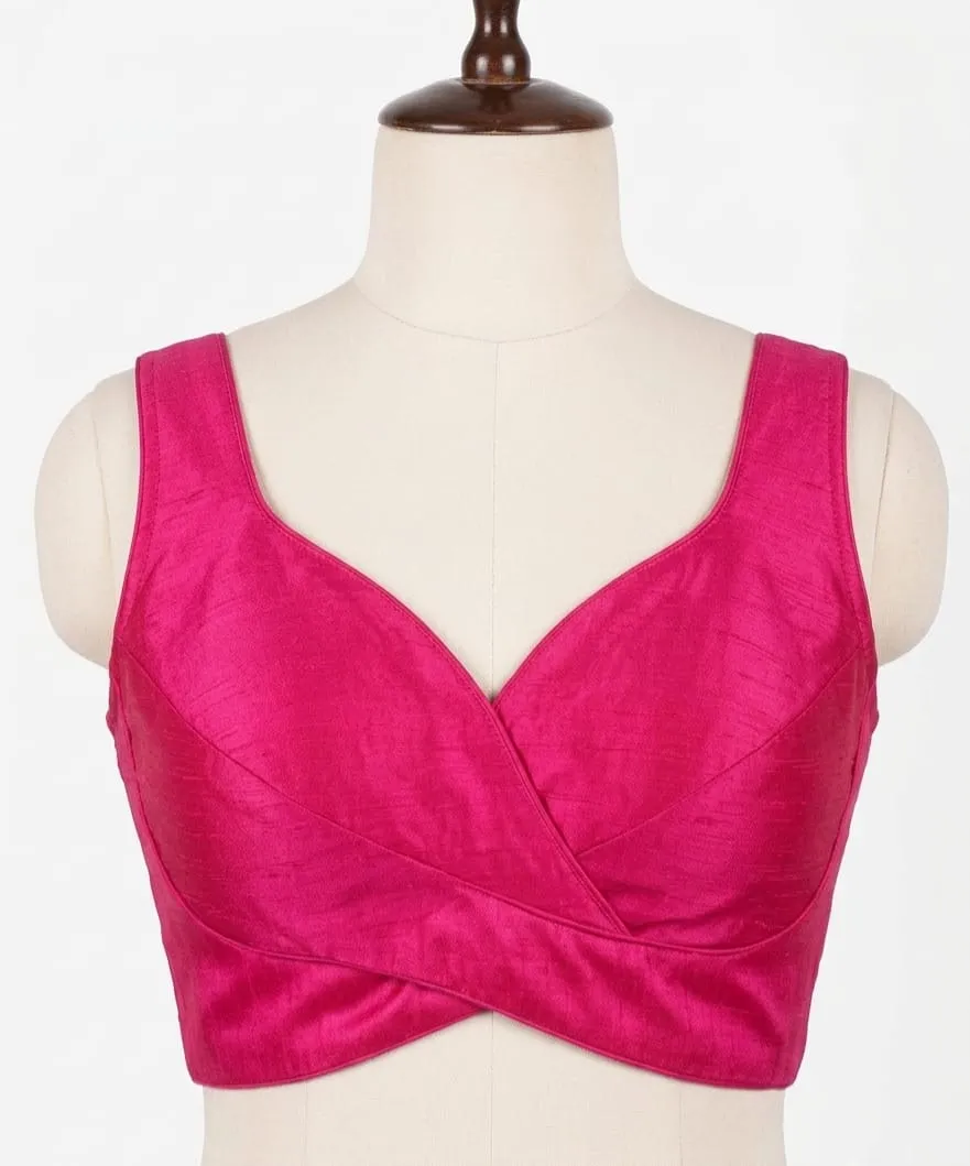 Plain Raw Silk Sleeveless Blouse – Overlapping Cross Front Neck Design